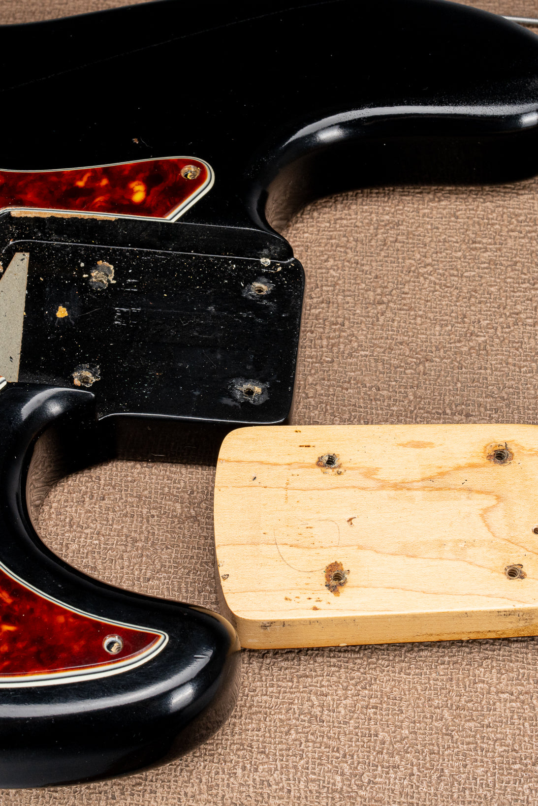 1962 Fender Jazz Bass custom color black custom color guitar tortoise shell pick guard neck pocket and neck heel