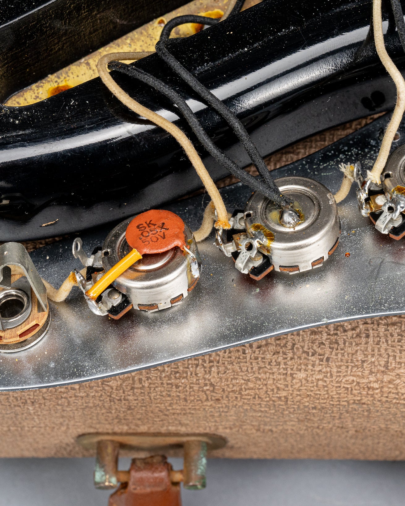 1962 Fender Jazz Bass custom color black custom color guitar tortoise shell pick guard pots wiring and jack