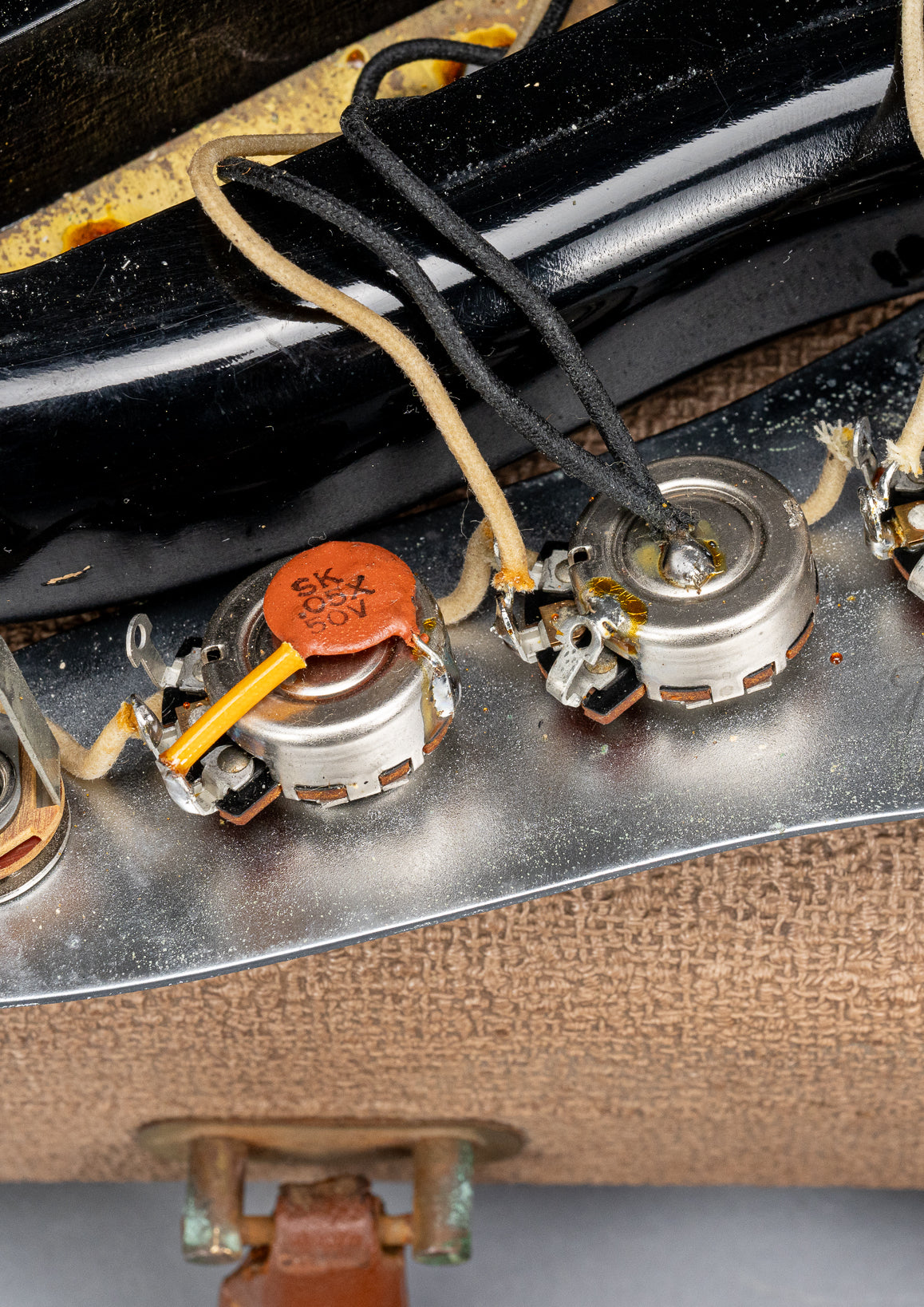 1962 Fender Jazz Bass custom color black custom color guitar tortoise shell pick guard pots wiring and jack