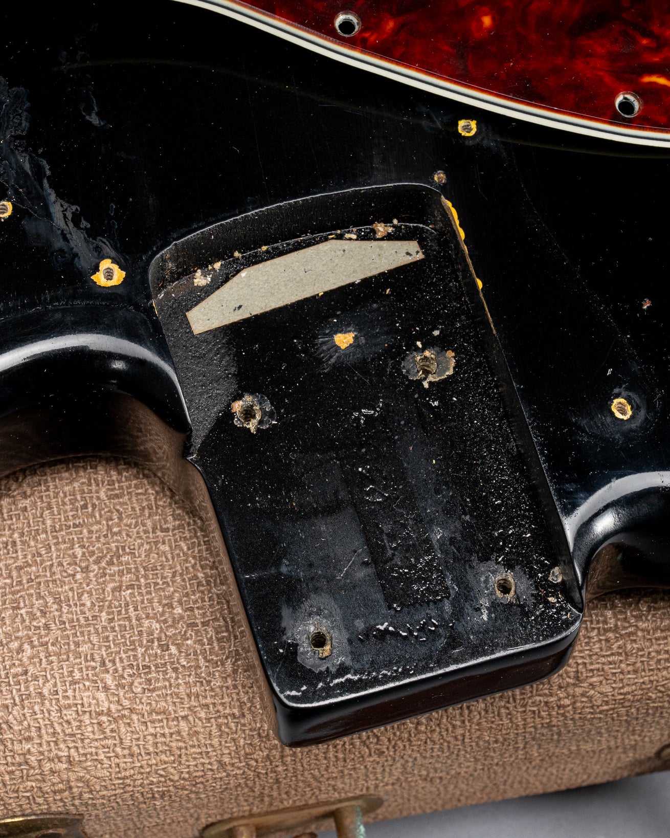 1962 Fender Jazz Bass custom color black custom color guitar tortoise shell pick guard neck pocket and screw holes