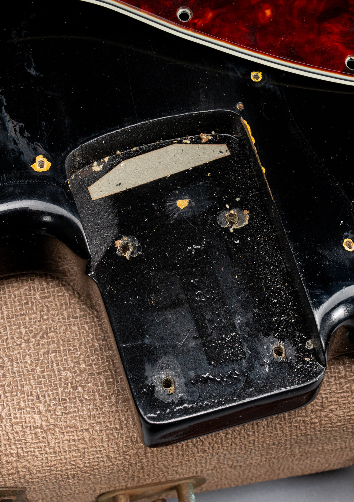 1962 Fender Jazz Bass custom color black custom color guitar tortoise shell pick guard neck pocket and screw holes