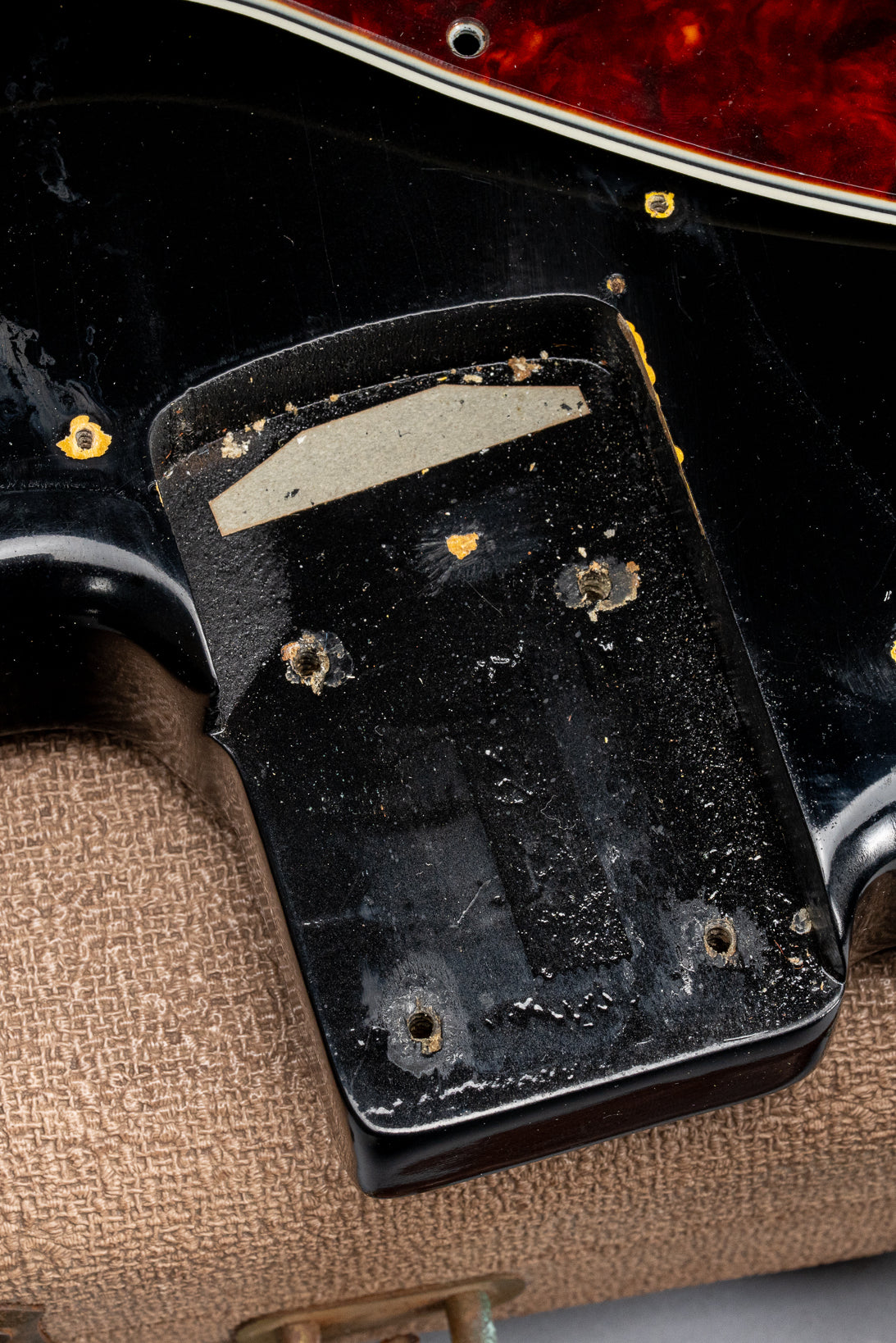 1962 Fender Jazz Bass custom color black custom color guitar tortoise shell pick guard neck pocket and screw holes