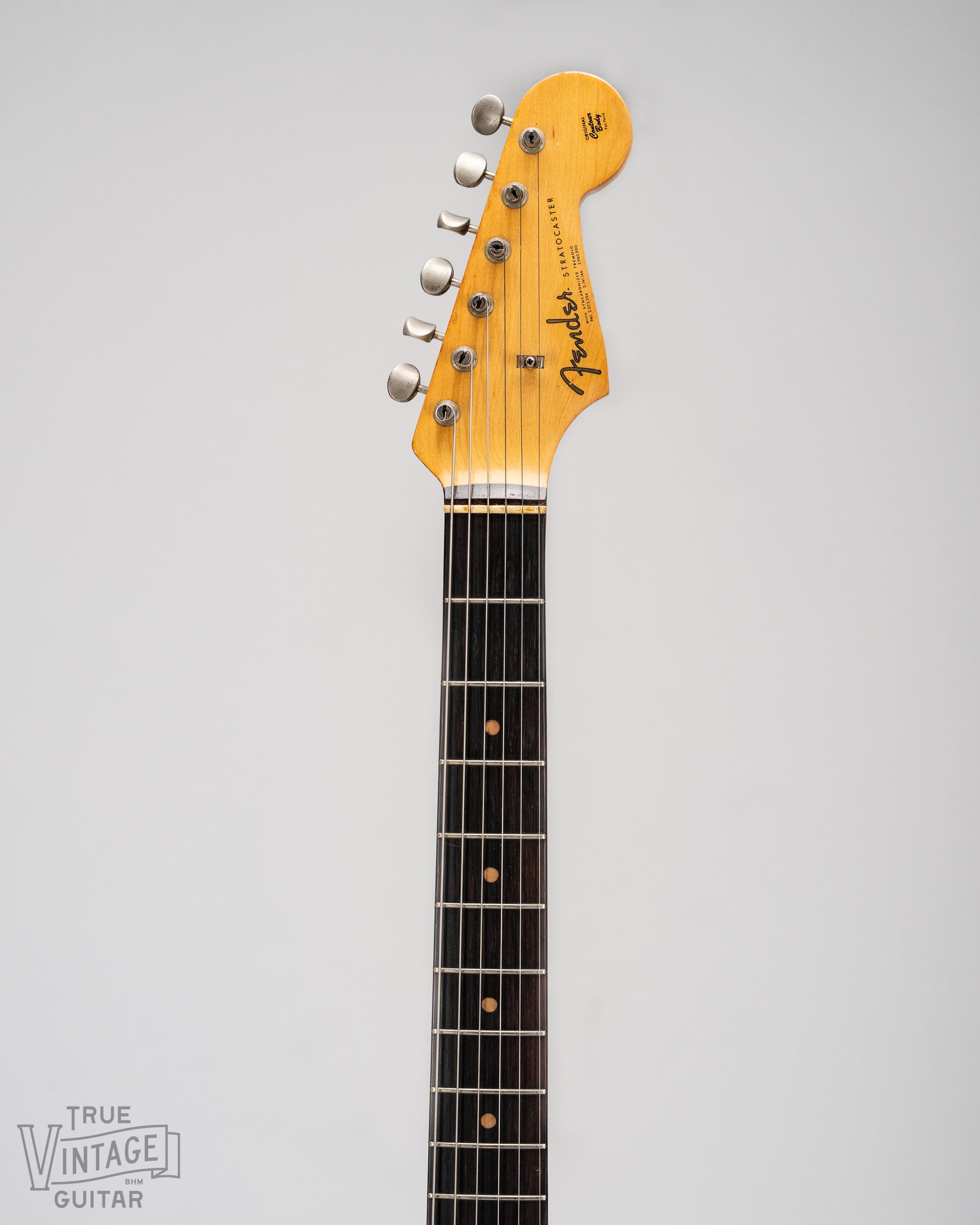 Front of the neck of 1962 Fender Stratocaster Olympic White