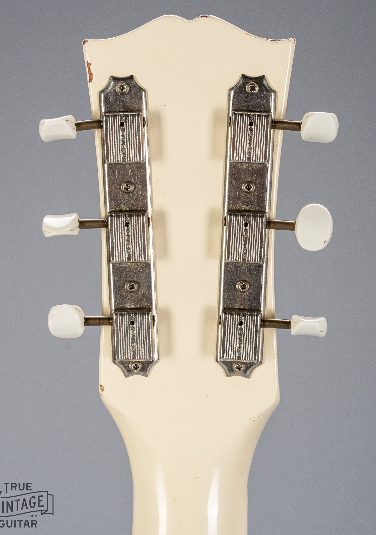 back of 1962 Gibson SG Special white guitar headstock tuners