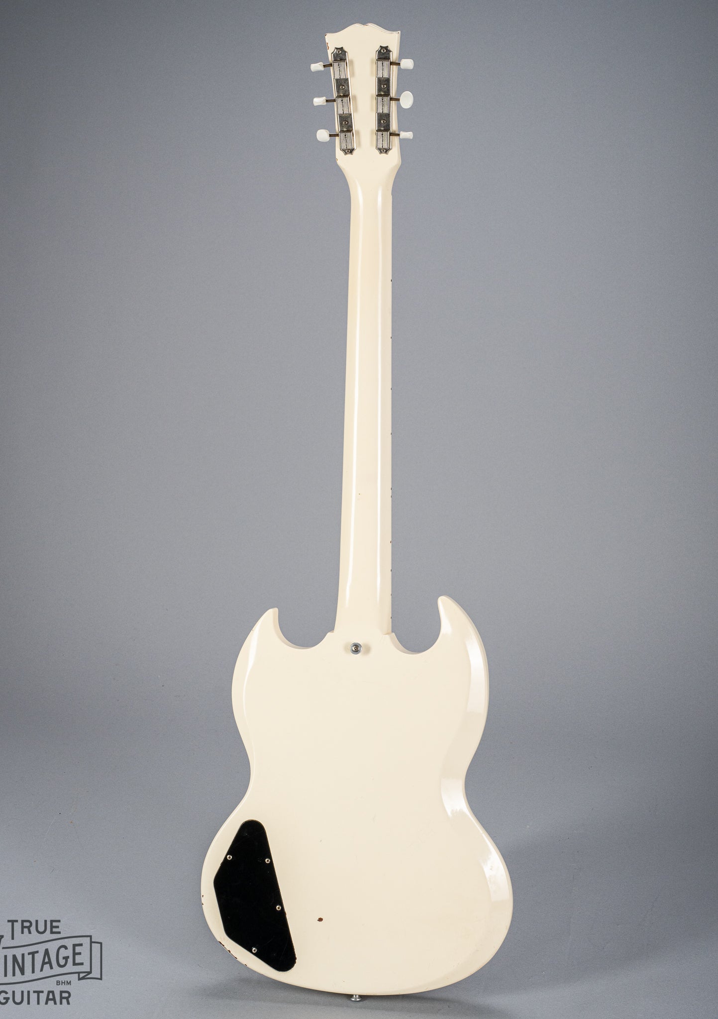 Back of 1962 Gibson SG Special white guitar body neck and headstock