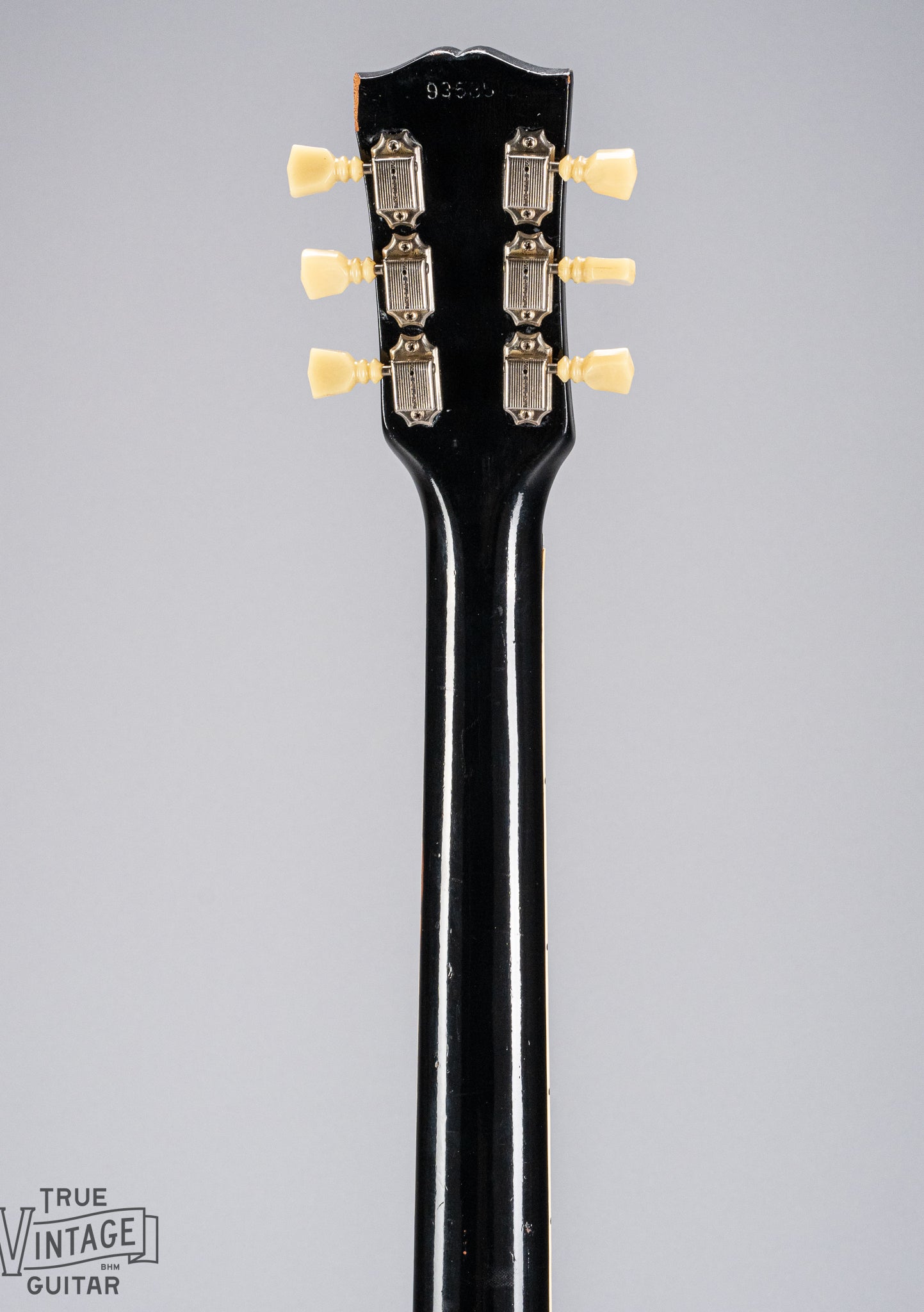 back of Gibson 1963 ES-335 Cherry red guitar neck and headstock