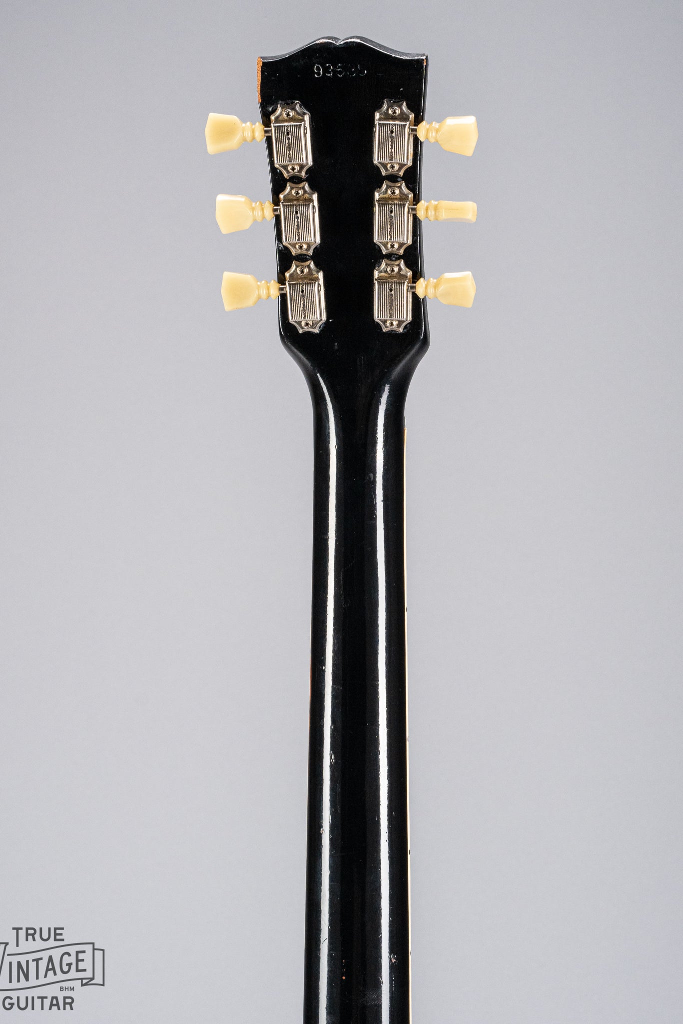 back of Gibson 1963 ES-335 Cherry red guitar neck and headstock