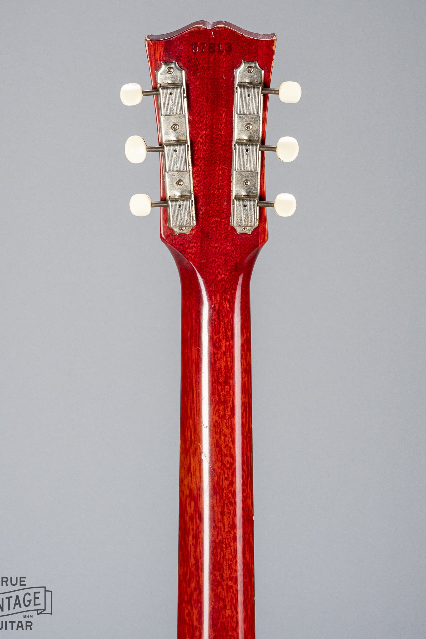 back of Gibson Les Paul Junior Cherry red guitar neck and headstock