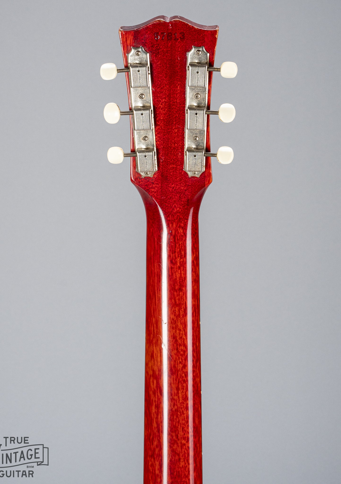 back of Gibson Les Paul Junior Cherry red guitar neck and headstock
