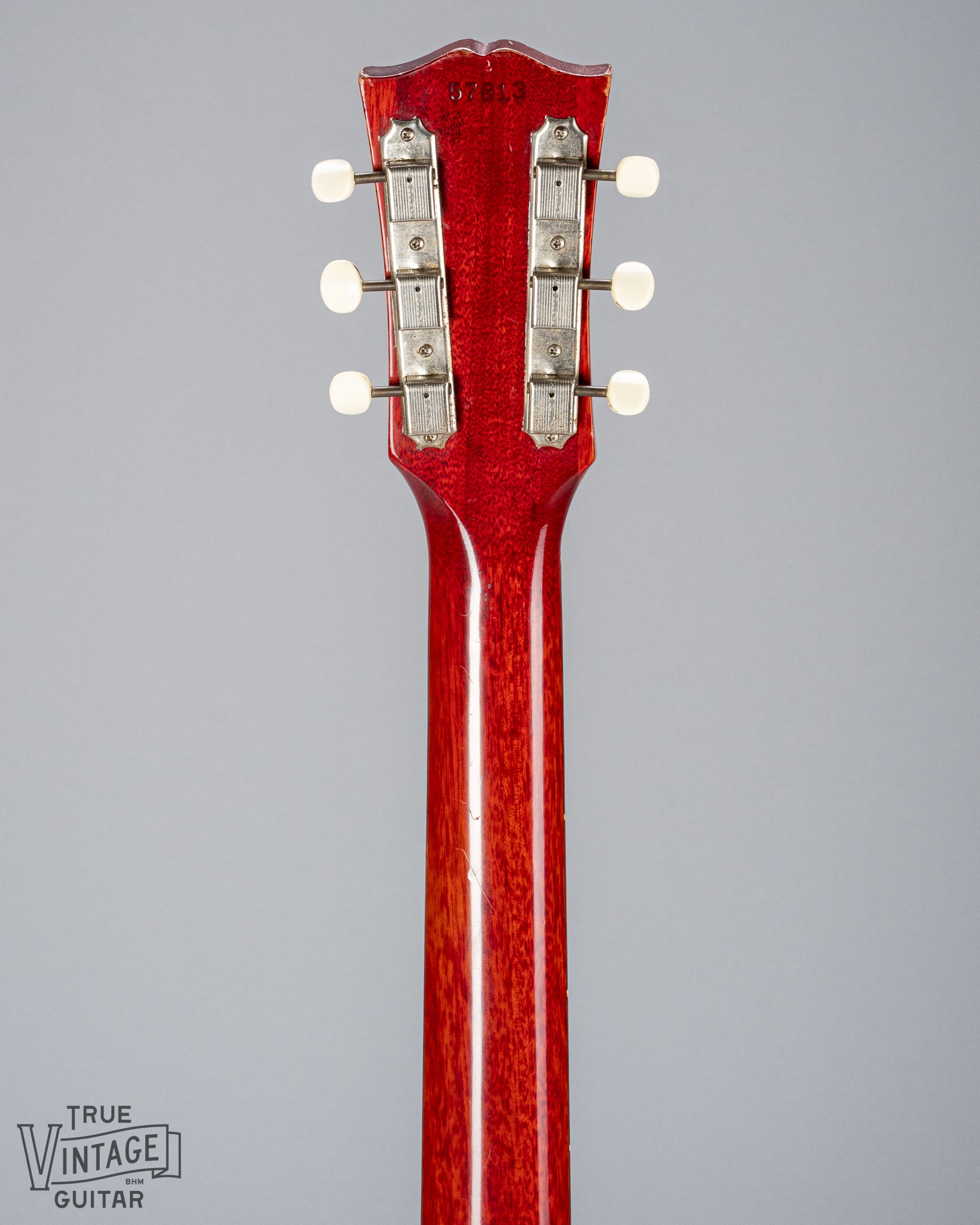 back of Gibson Les Paul Junior Cherry red guitar neck and headstock