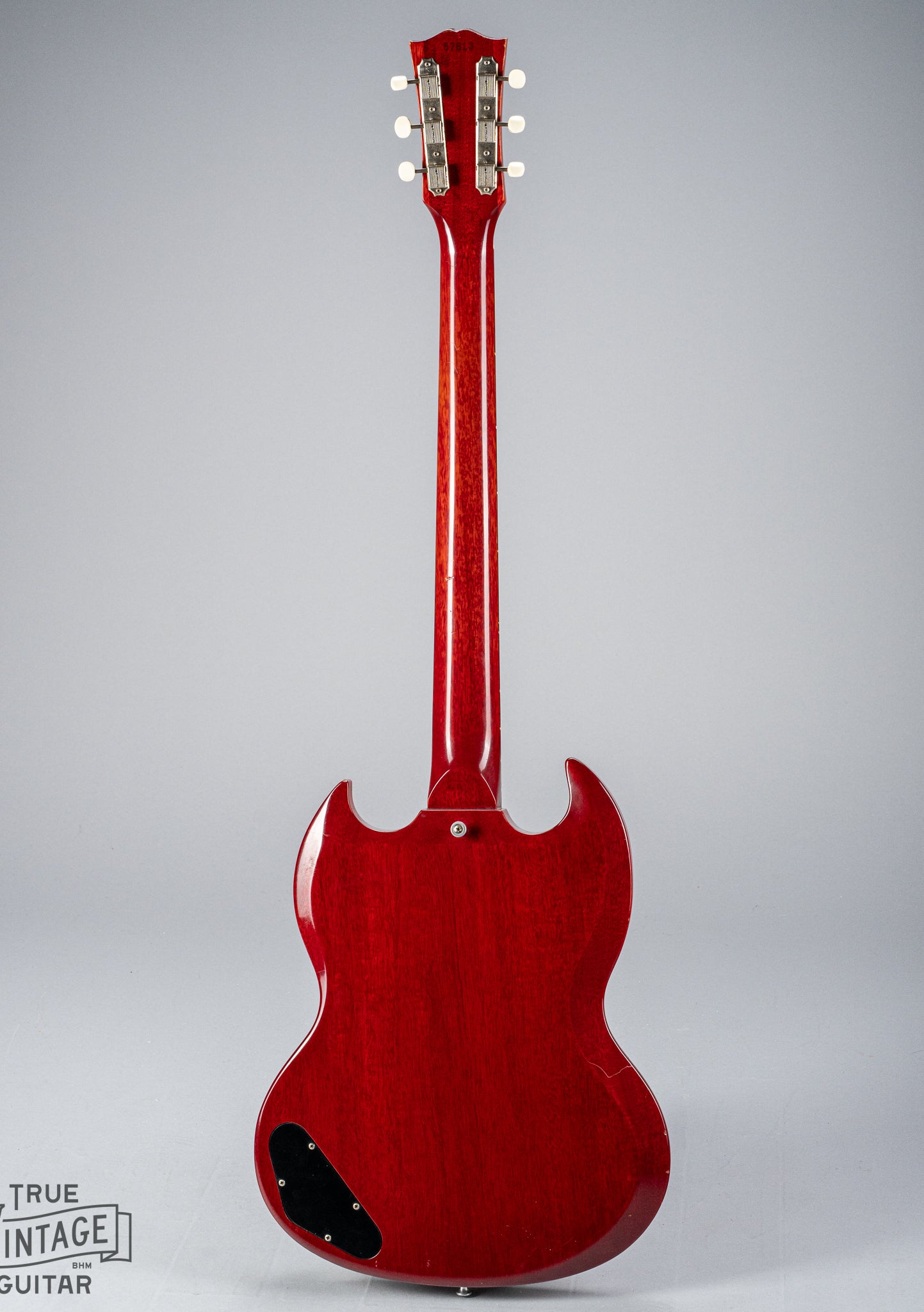 Back of Gibson Les Paul Junior Cherry red guitar body neck and headstock