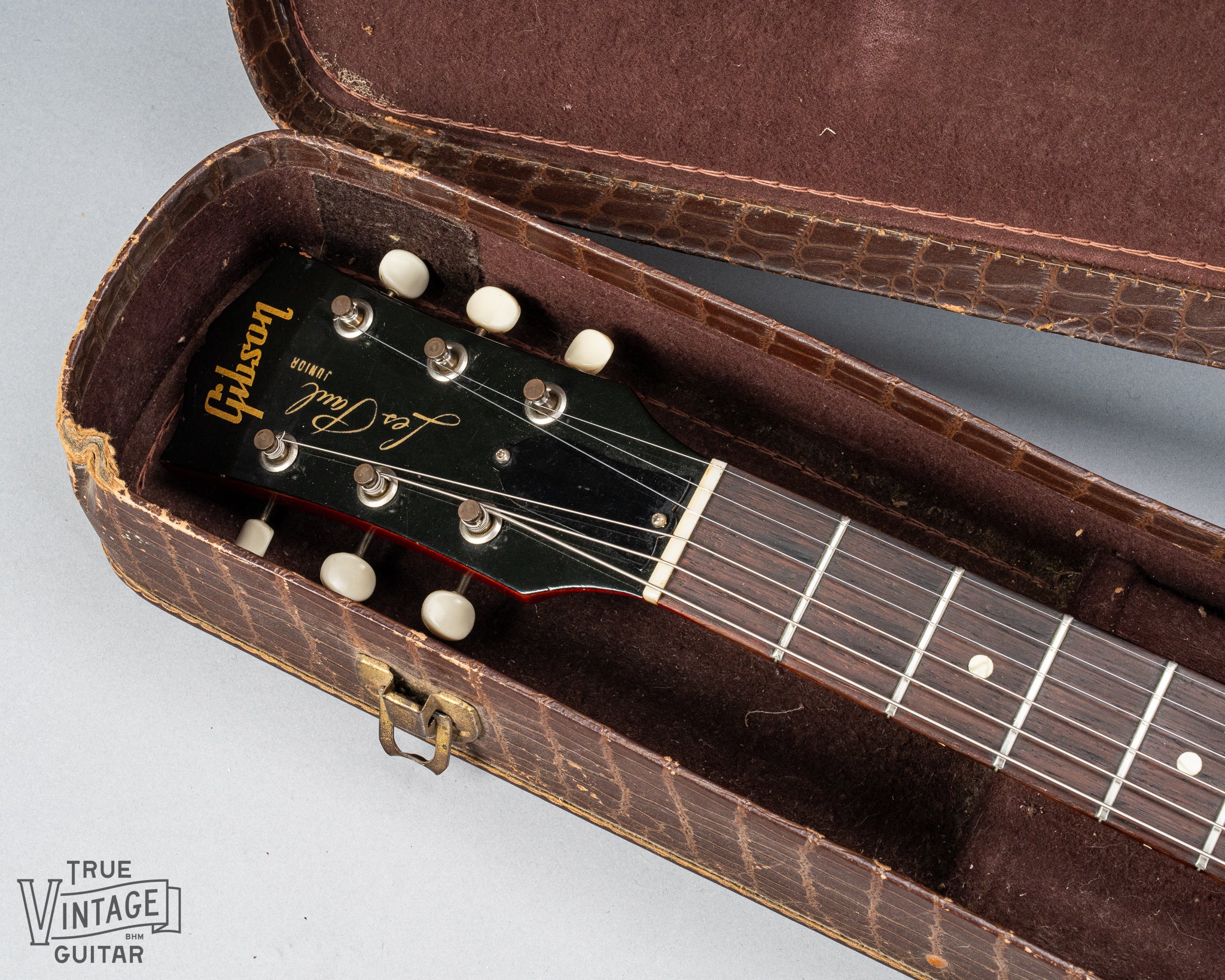 Gibson Les Paul Junior Cherry red guitar headstock in original case