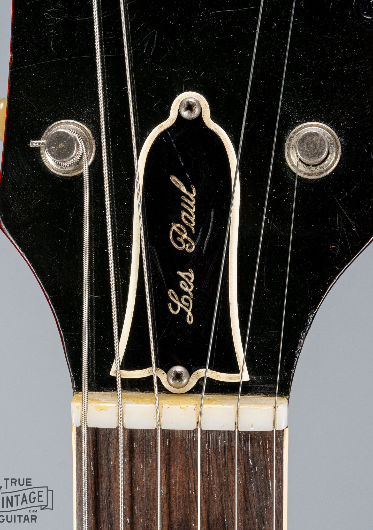 Truss rod cover with Les Paul signature on 1963 Gibson Les Paul Standard SG