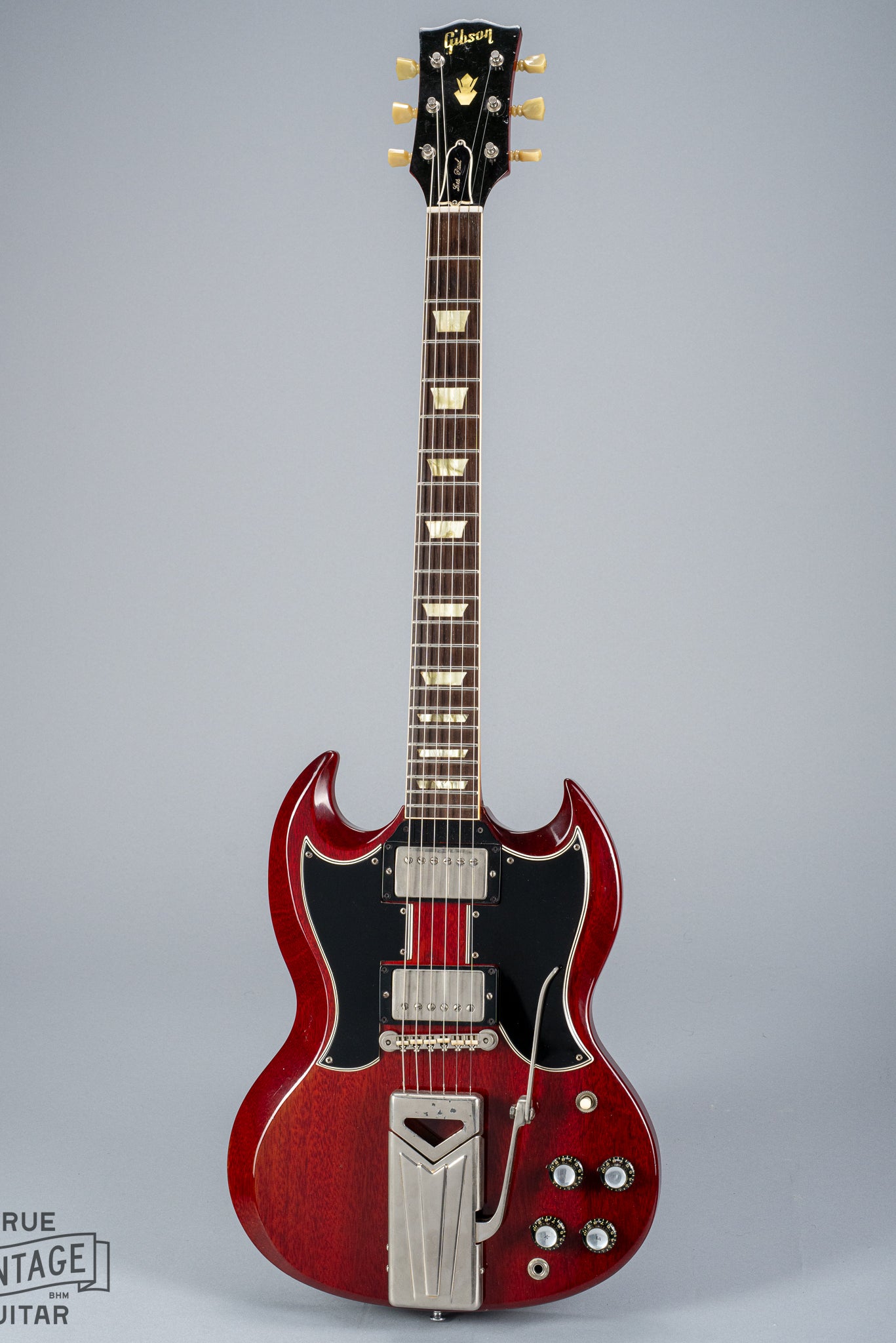 Full 1963 Gibson Les Paul Standard guitar with Cherry Red SG body and two pickguards