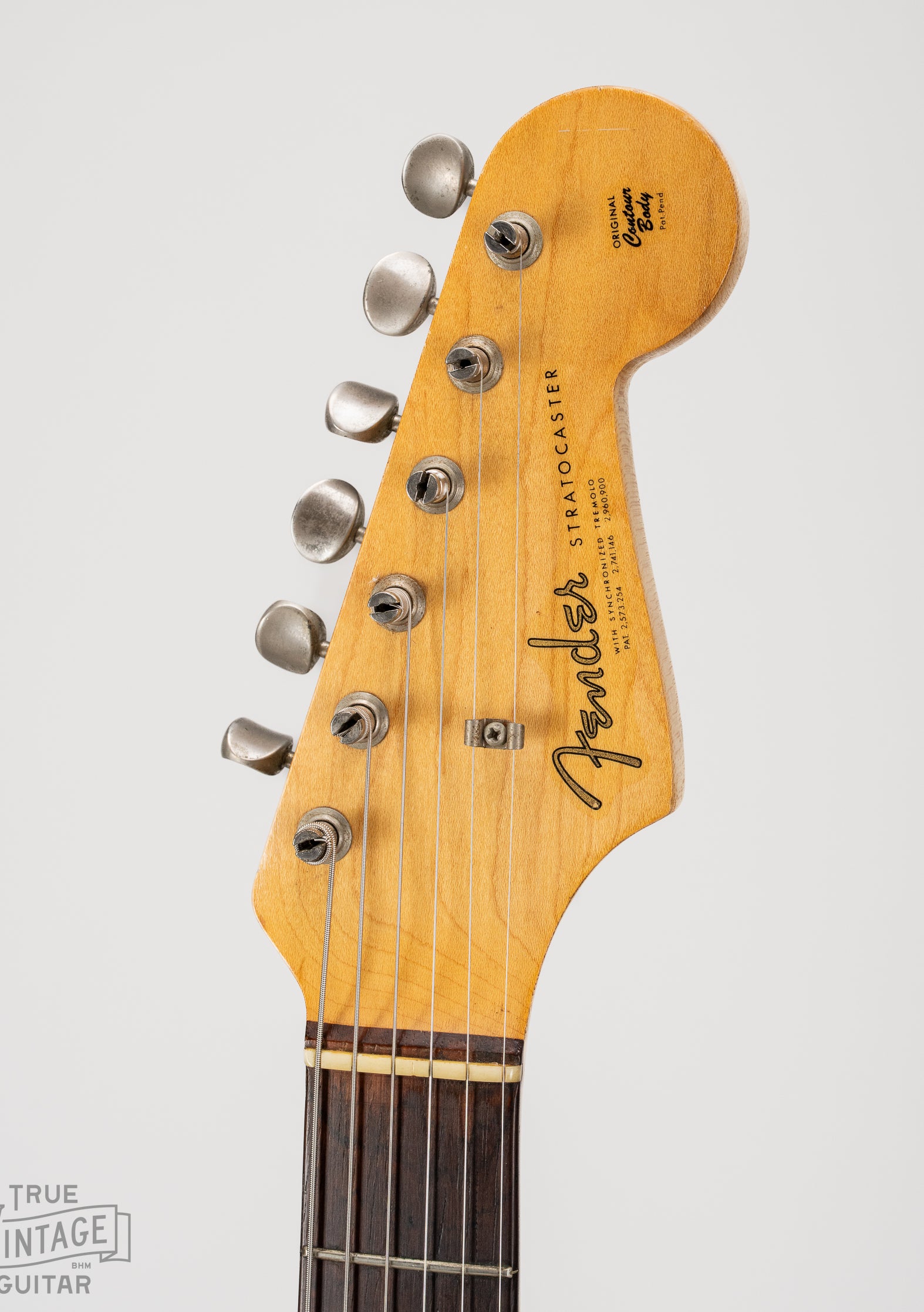 Headstock of 1963 Fender Stratocaster Lake Placid Blue