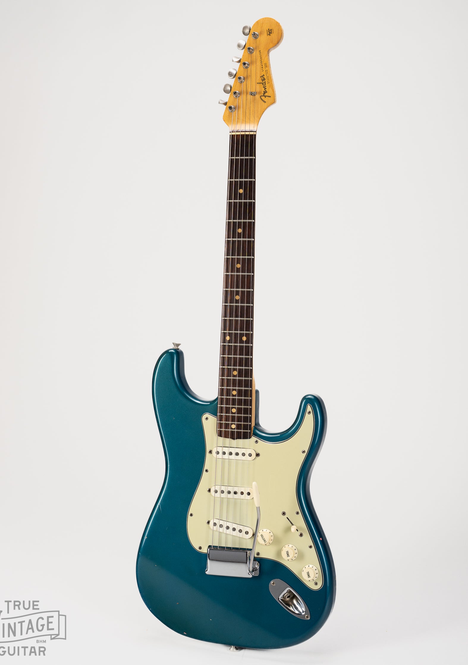 Front of 1963 Fender Stratocaster Lake Placid Blue Metallic guitar