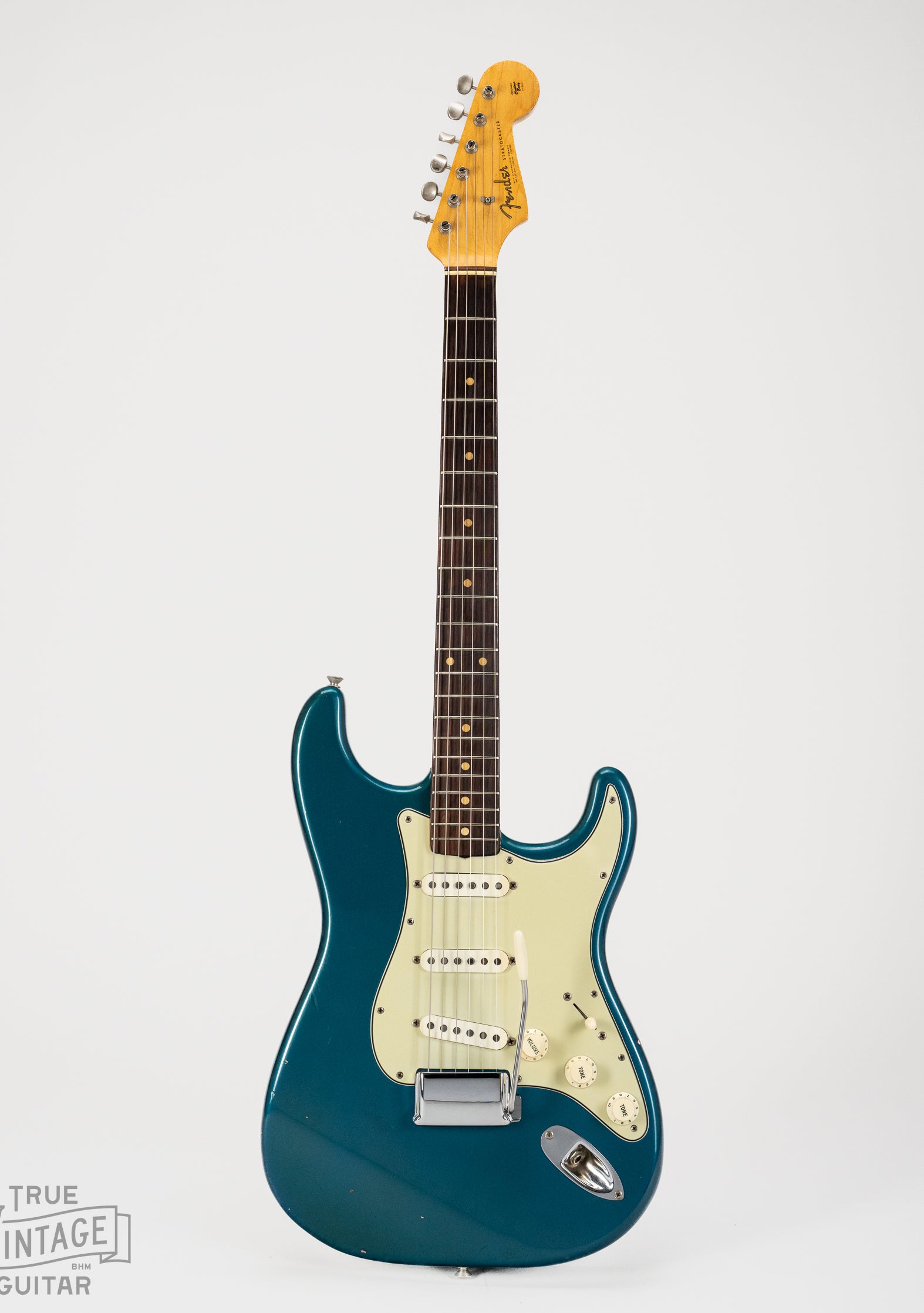 Front of original 1963 Fender Stratocaster Lake Placid Blue custom color