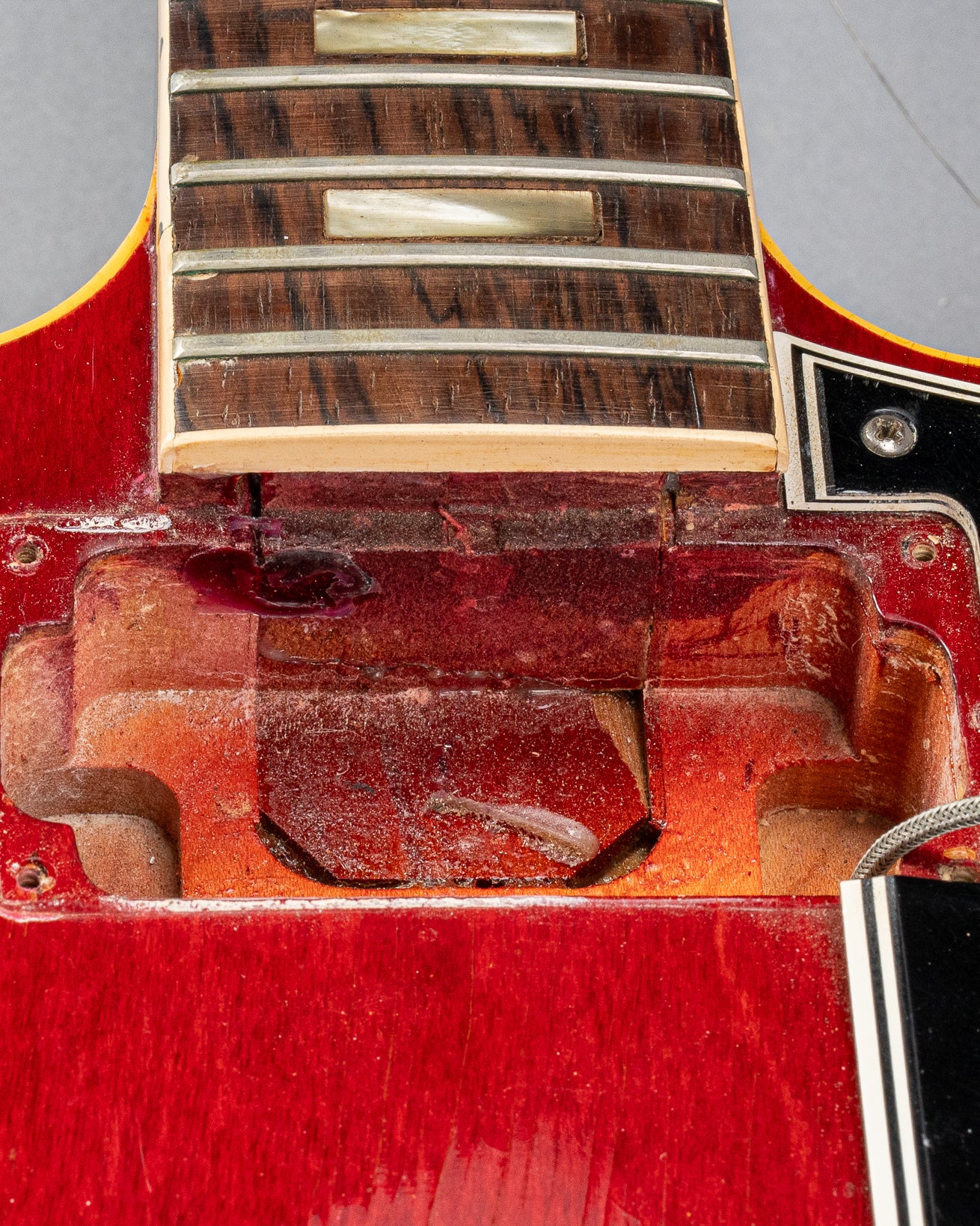 Gibson 1963 ES-335 Cherry red guitar neck pickup cavity