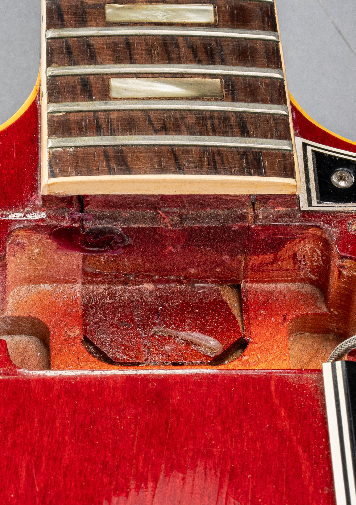 Gibson 1963 ES-335 Cherry red guitar neck pickup cavity