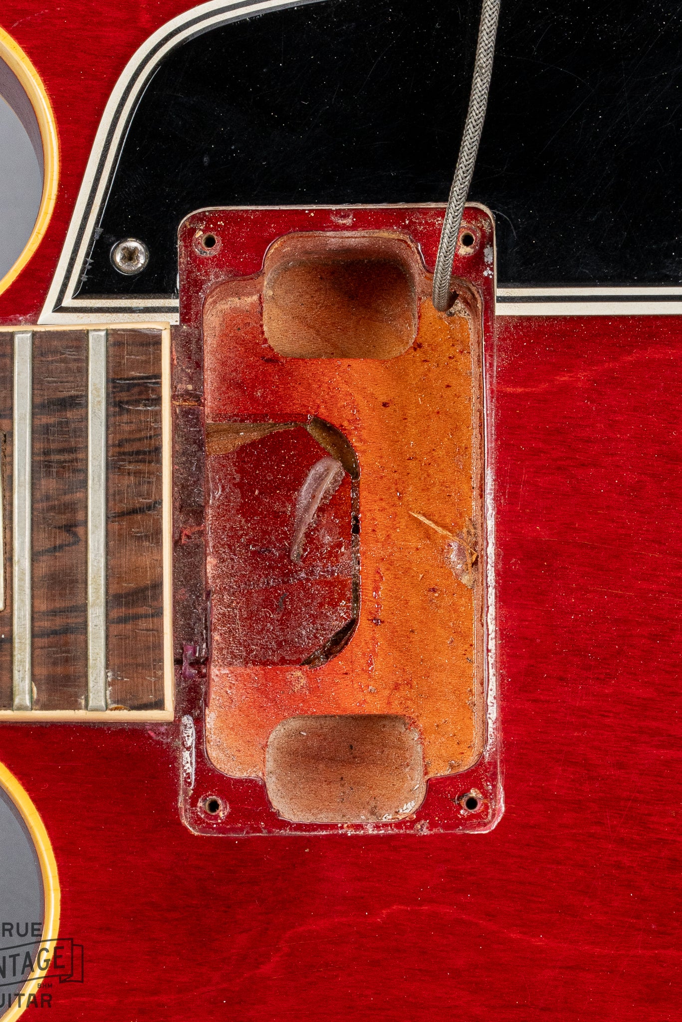 Gibson 1963 ES-335 Cherry red guitar neck pickup cavity