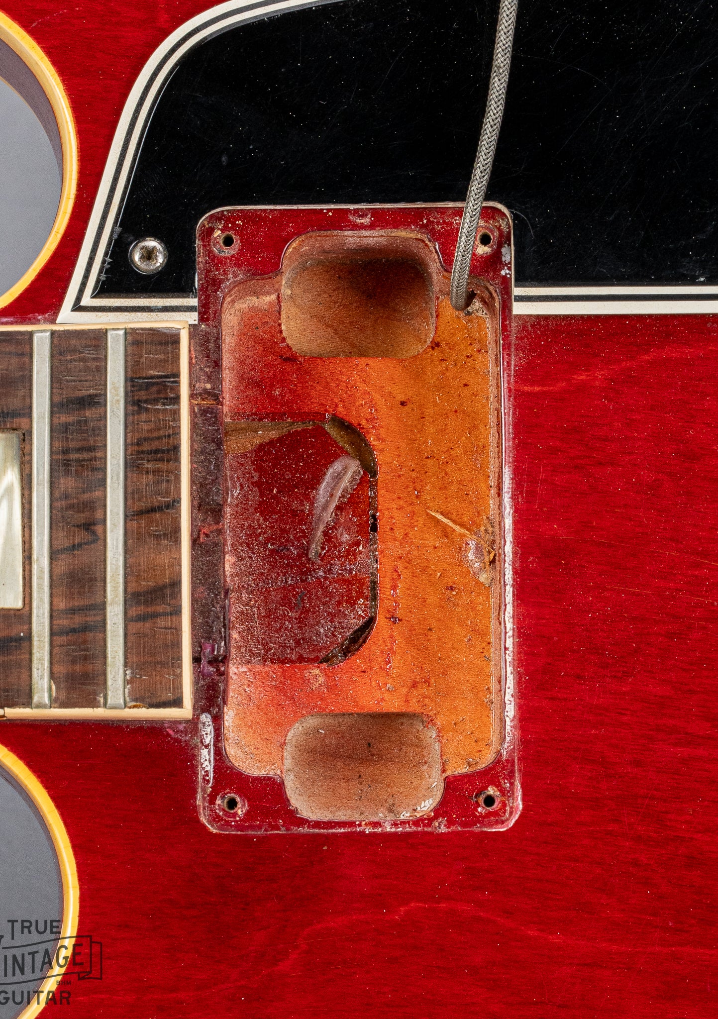 Gibson 1963 ES-335 Cherry red guitar neck pickup cavity