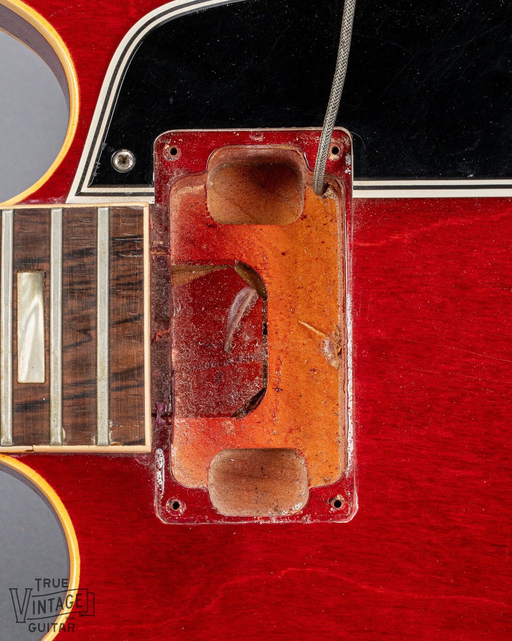 Gibson 1963 ES-335 Cherry red guitar neck pickup cavity