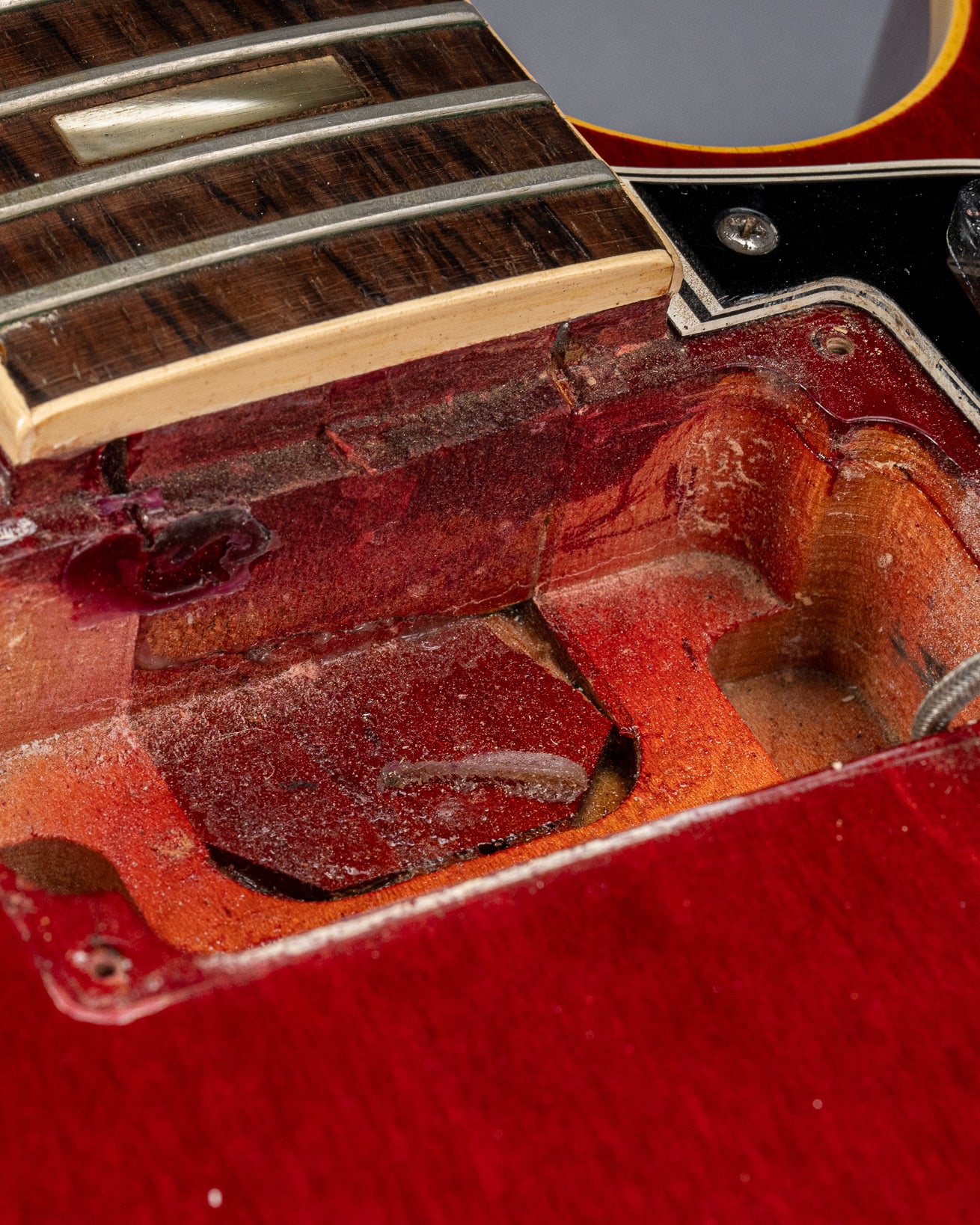 Gibson 1963 ES-335 Cherry red guitar neck pickup cavity