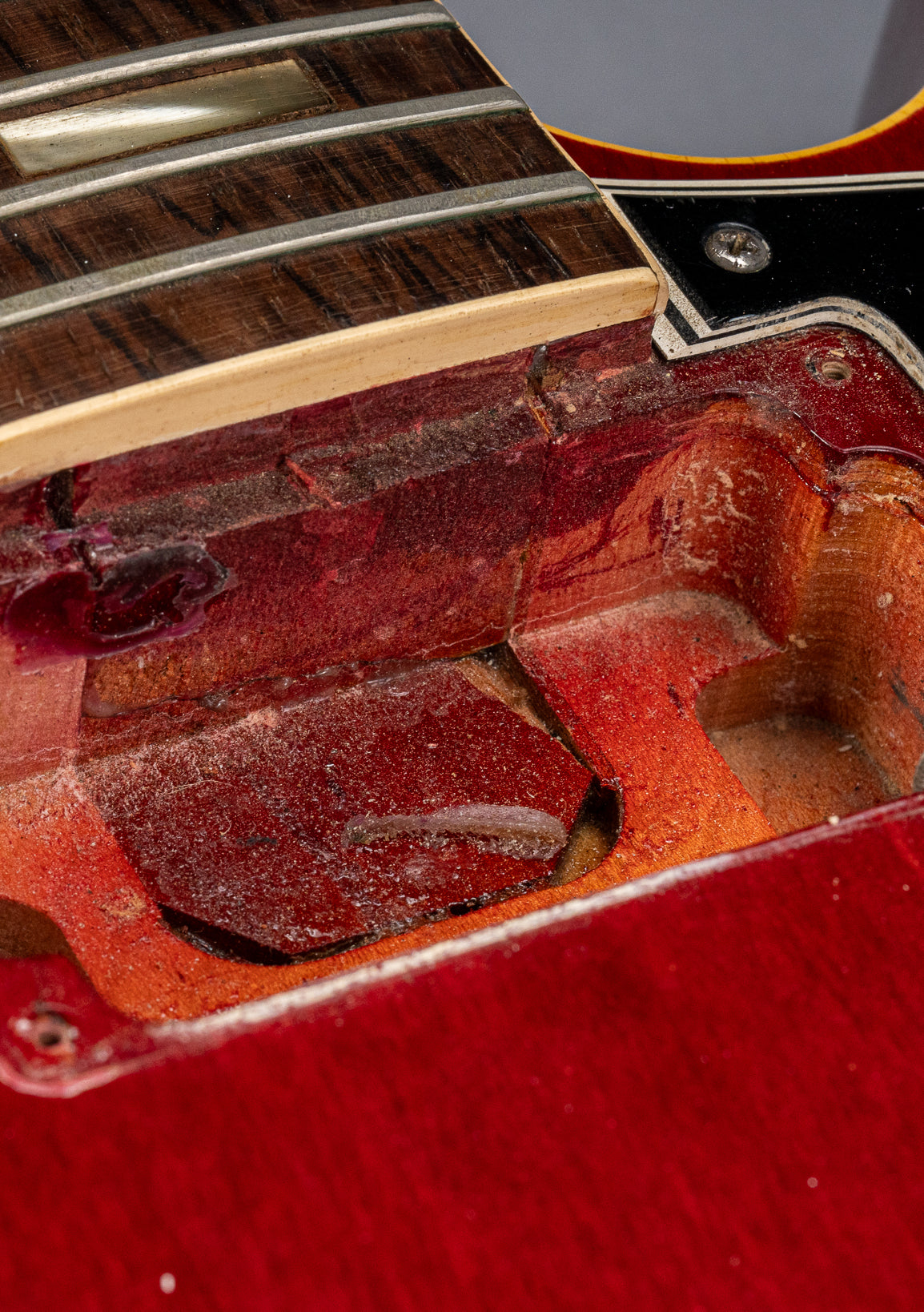 Gibson 1963 ES-335 Cherry red guitar neck pickup cavity