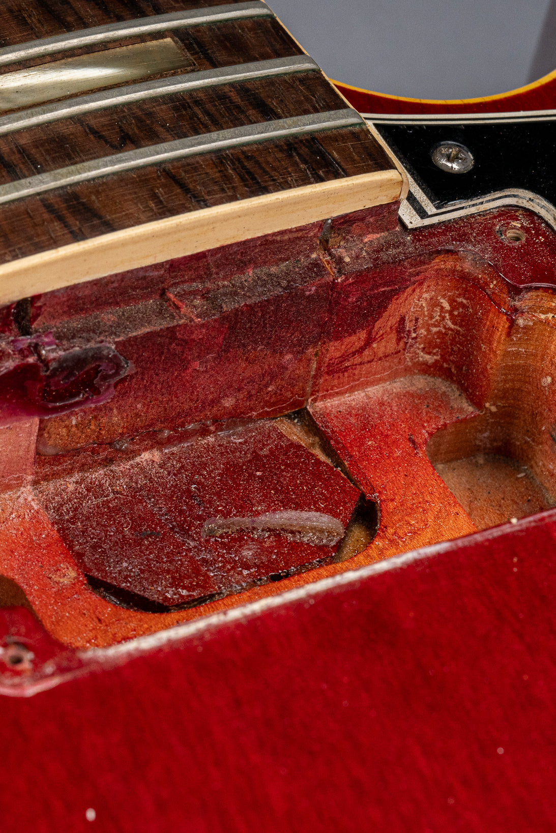 Gibson 1963 ES-335 Cherry red guitar neck pickup cavity