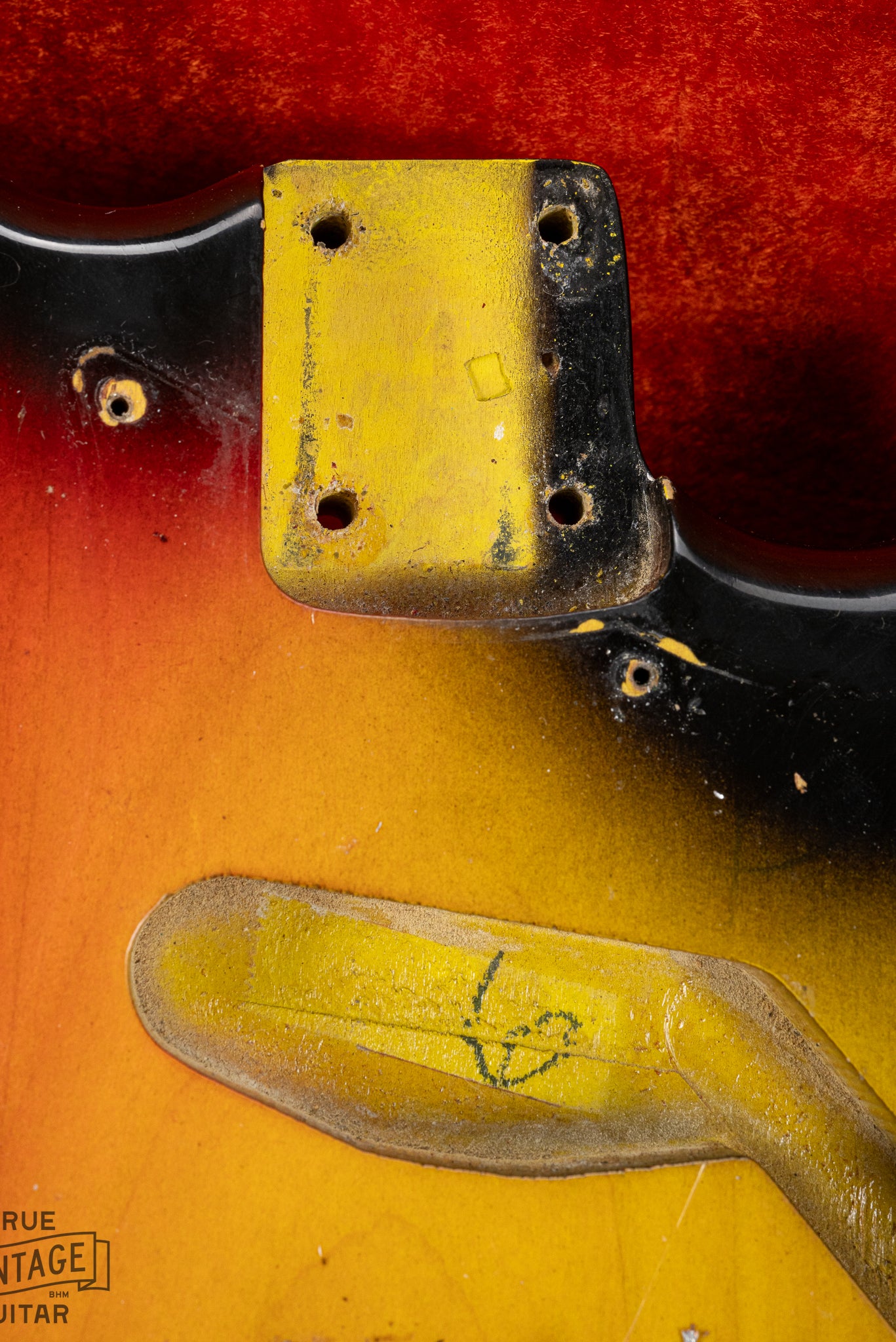 1965 Fender Electric Mandolin sunburst Neck pocket and pickup cavity