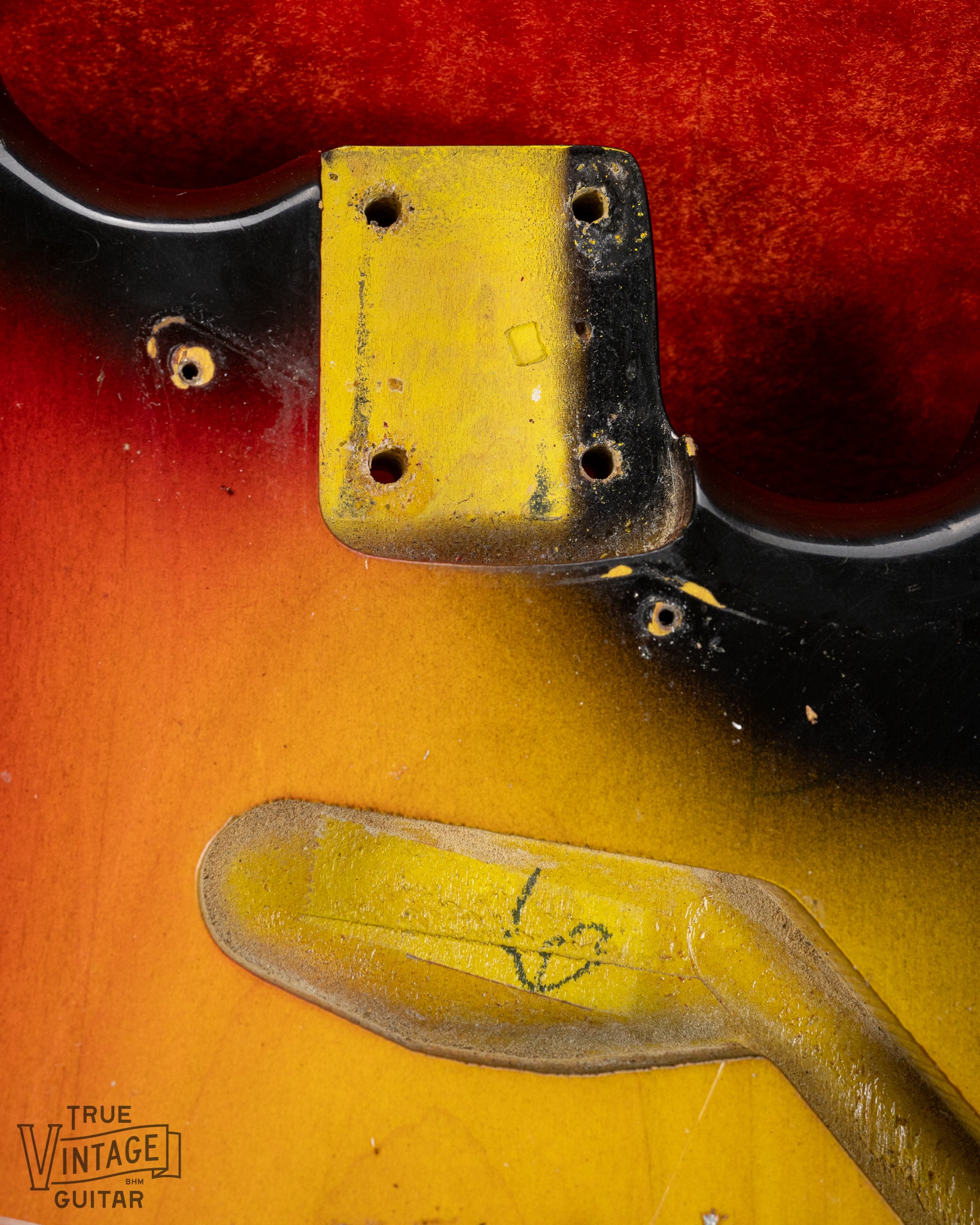 1965 Fender Electric Mandolin sunburst Neck pocket and pickup cavity
