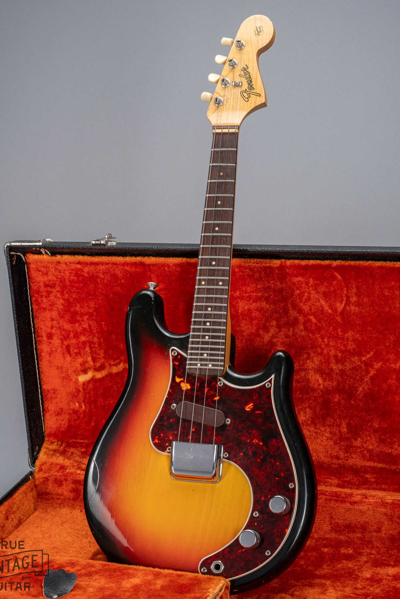 Front of 1965 Fender Electric Mandolin Sunburst guitar mandolin body tortoise shell pickguard pickup neck and headstock