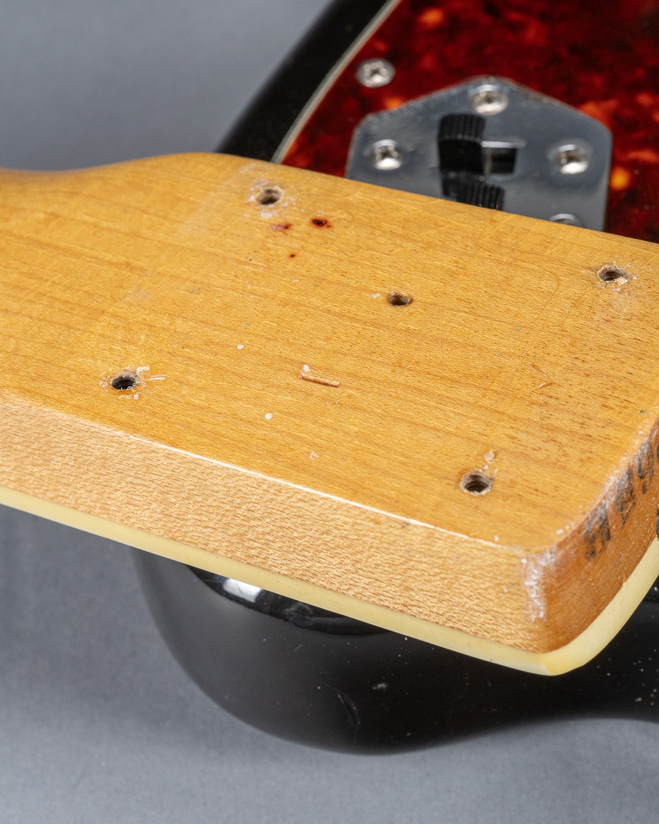 1965 Fender Jaguar Sunburst Back of Neck Heel Screw Holes CBS Neck Heel Date