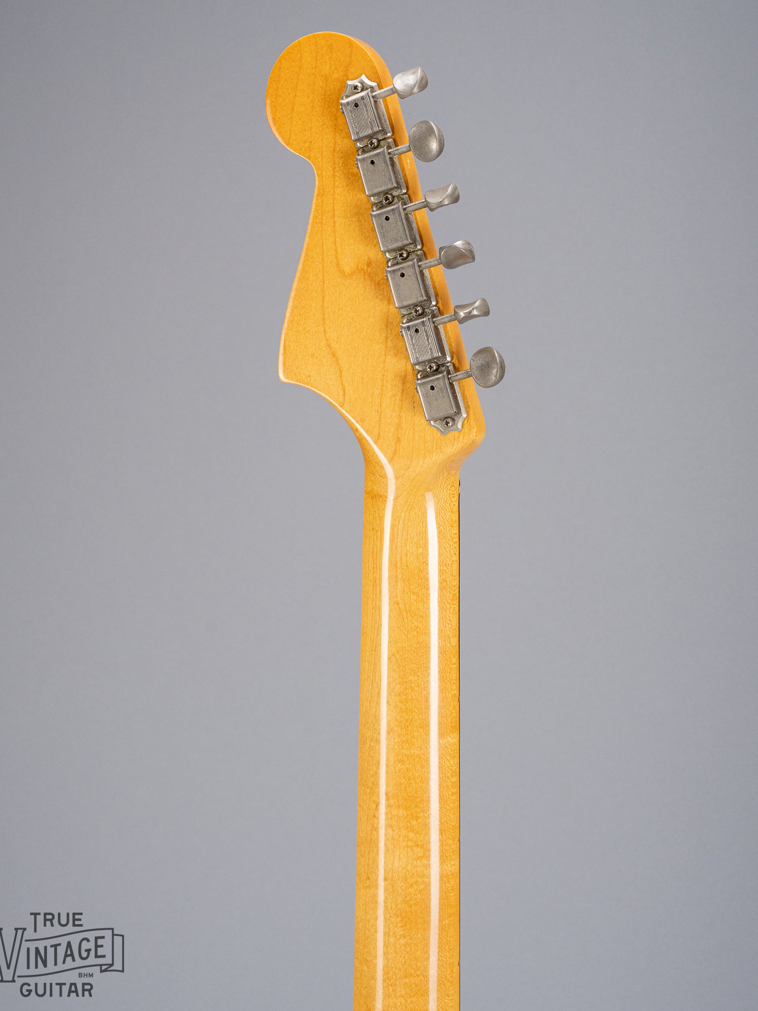 back of 1965 Fender Jazzmaster sunburst guitar neck and headstock tuners