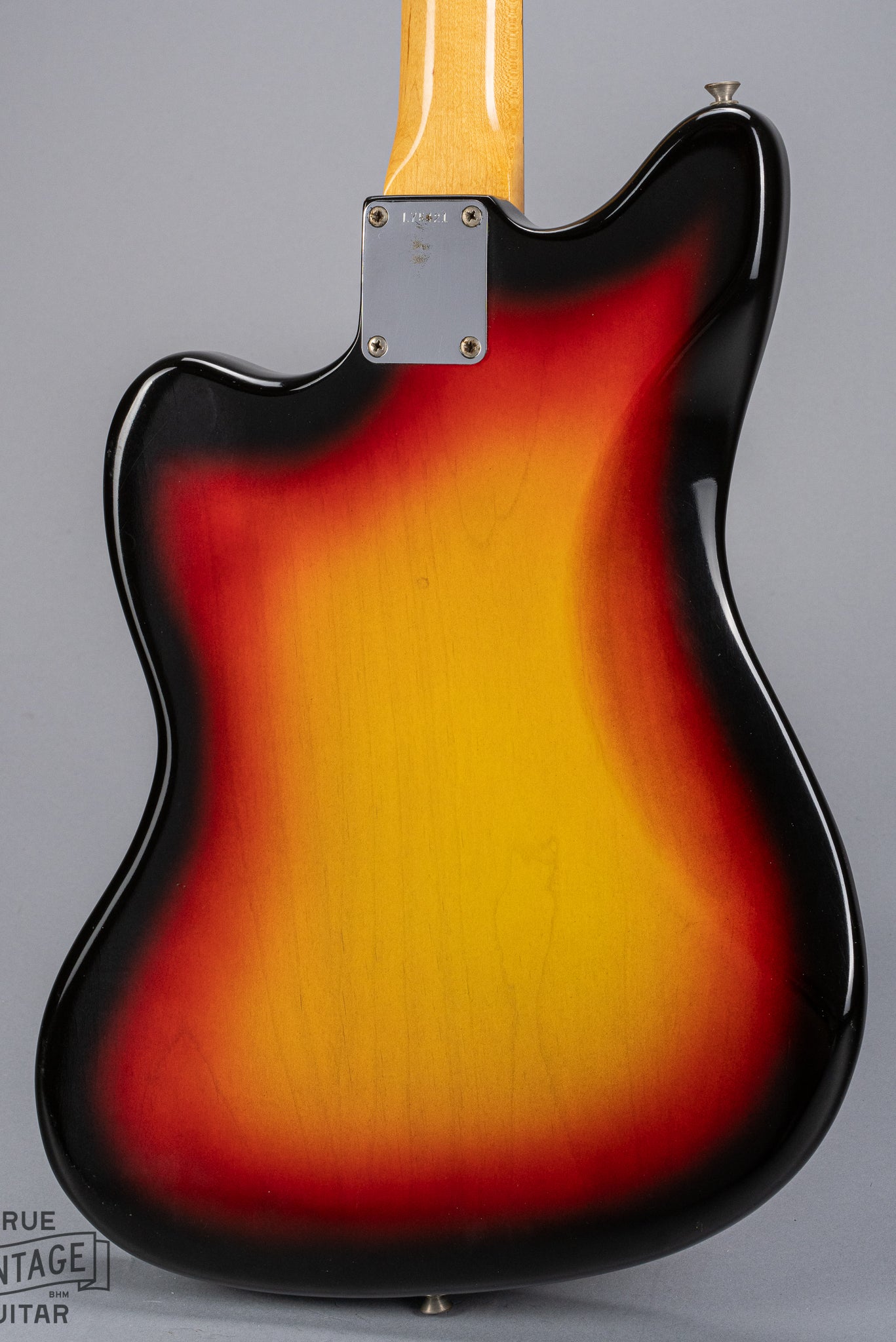 back of 1965 Fender Jazzmaster sunburst guitar body neck plate L serial number