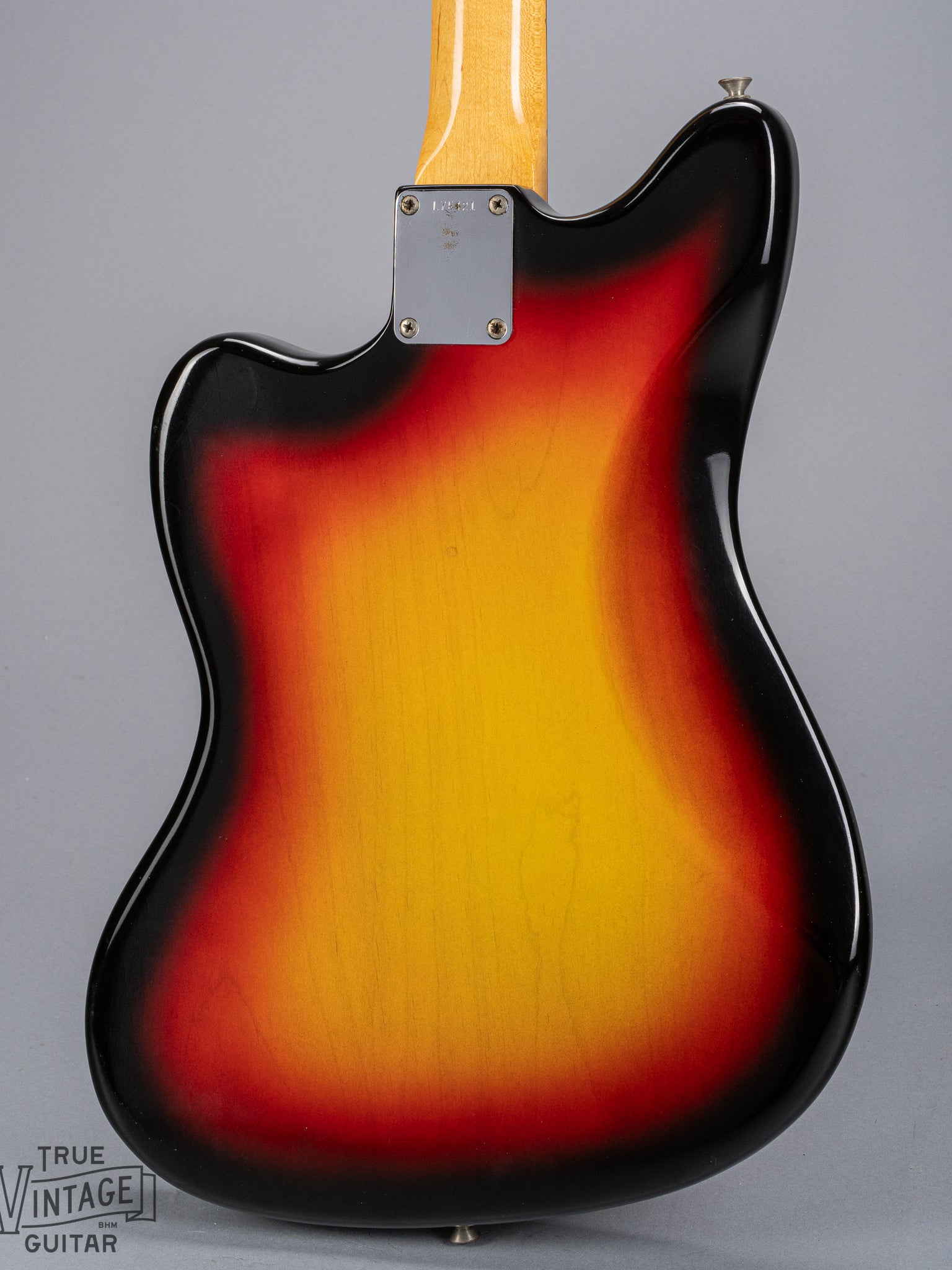 back of 1965 Fender Jazzmaster sunburst guitar body neck plate L serial number