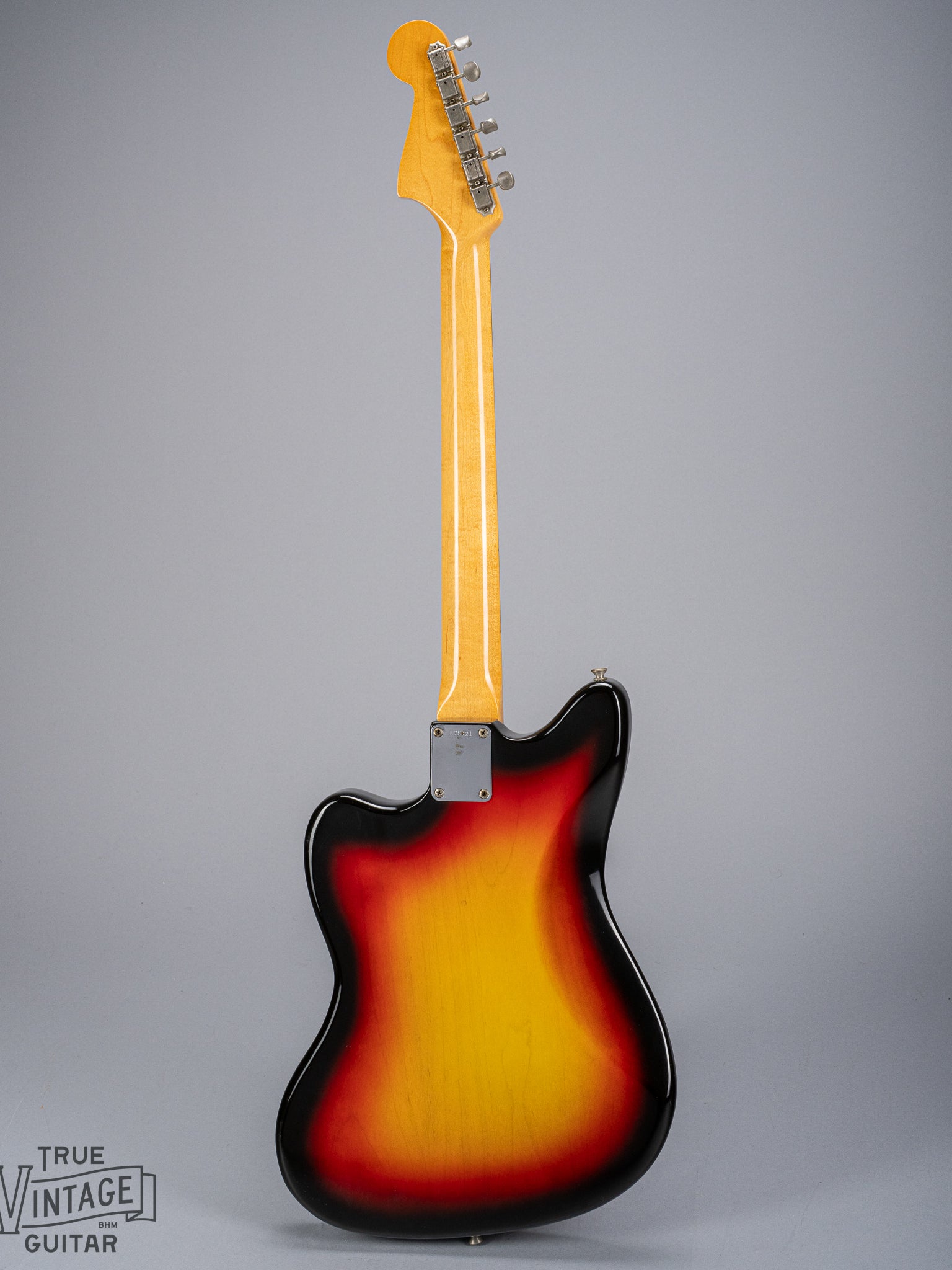 back of 1965 Fender Jazzmaster sunburst guitar body neck and headstock