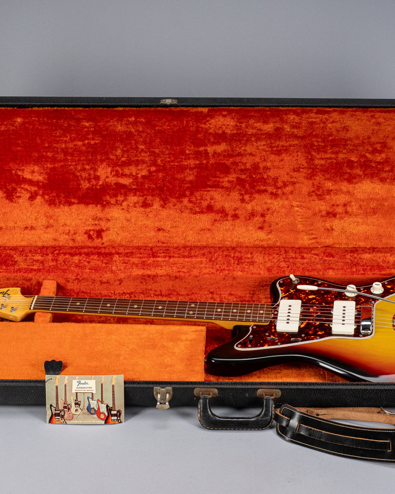 1965 Fender Jazzmaster sunburst guitar body tortoise shell pickguard in original case with original hangtag and strap