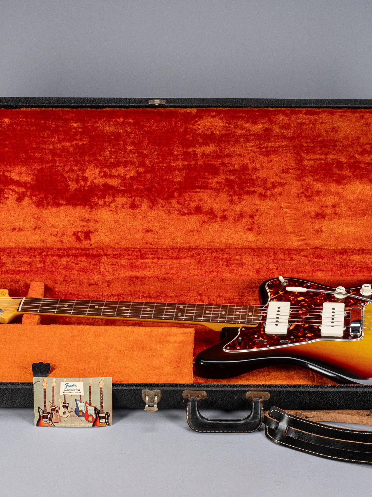 1965 Fender Jazzmaster sunburst guitar body tortoise shell pickguard in original case with original hangtag and strap