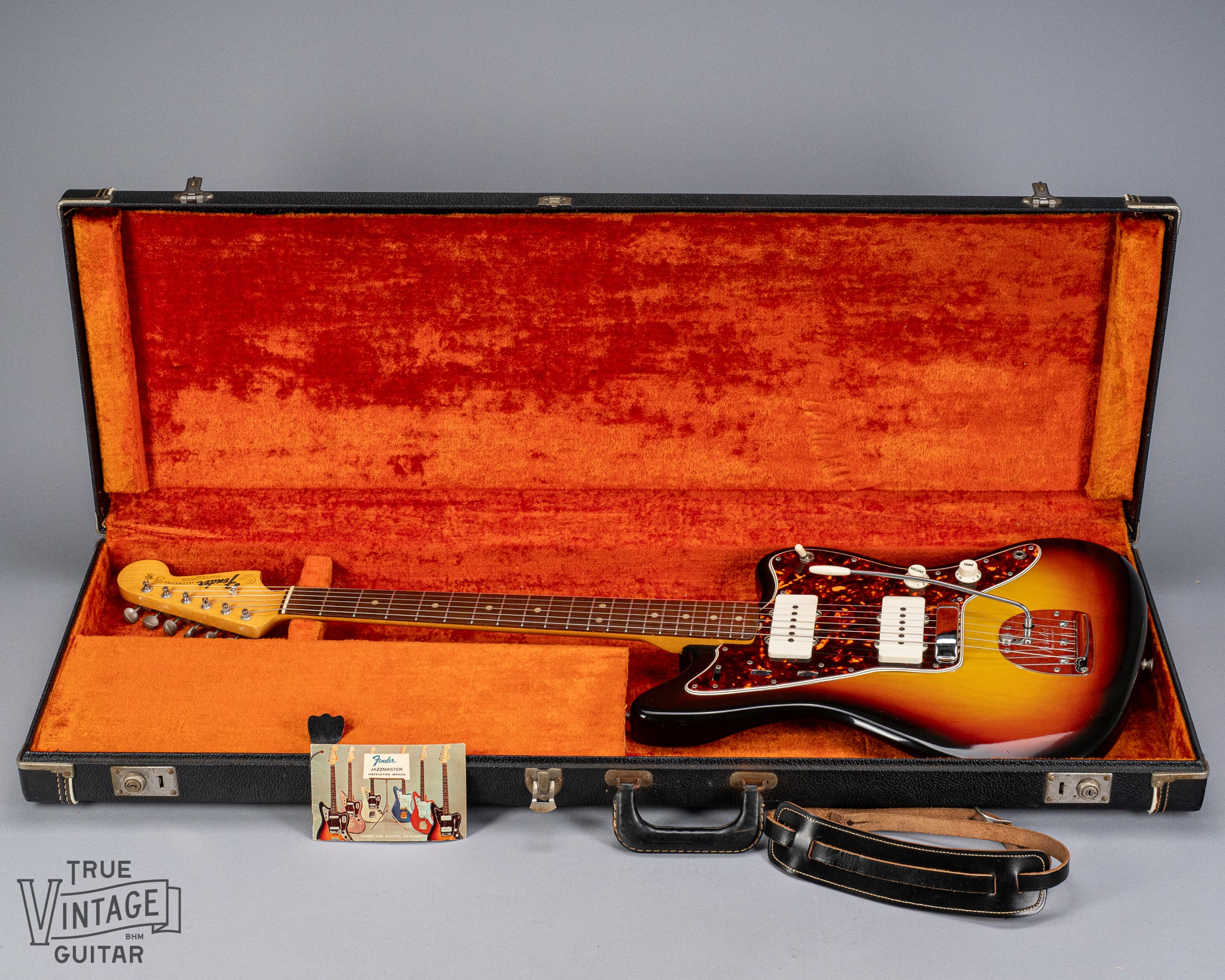 1965 Fender Jazzmaster sunburst guitar body tortoise shell pickguard in original case with original hangtag and strap