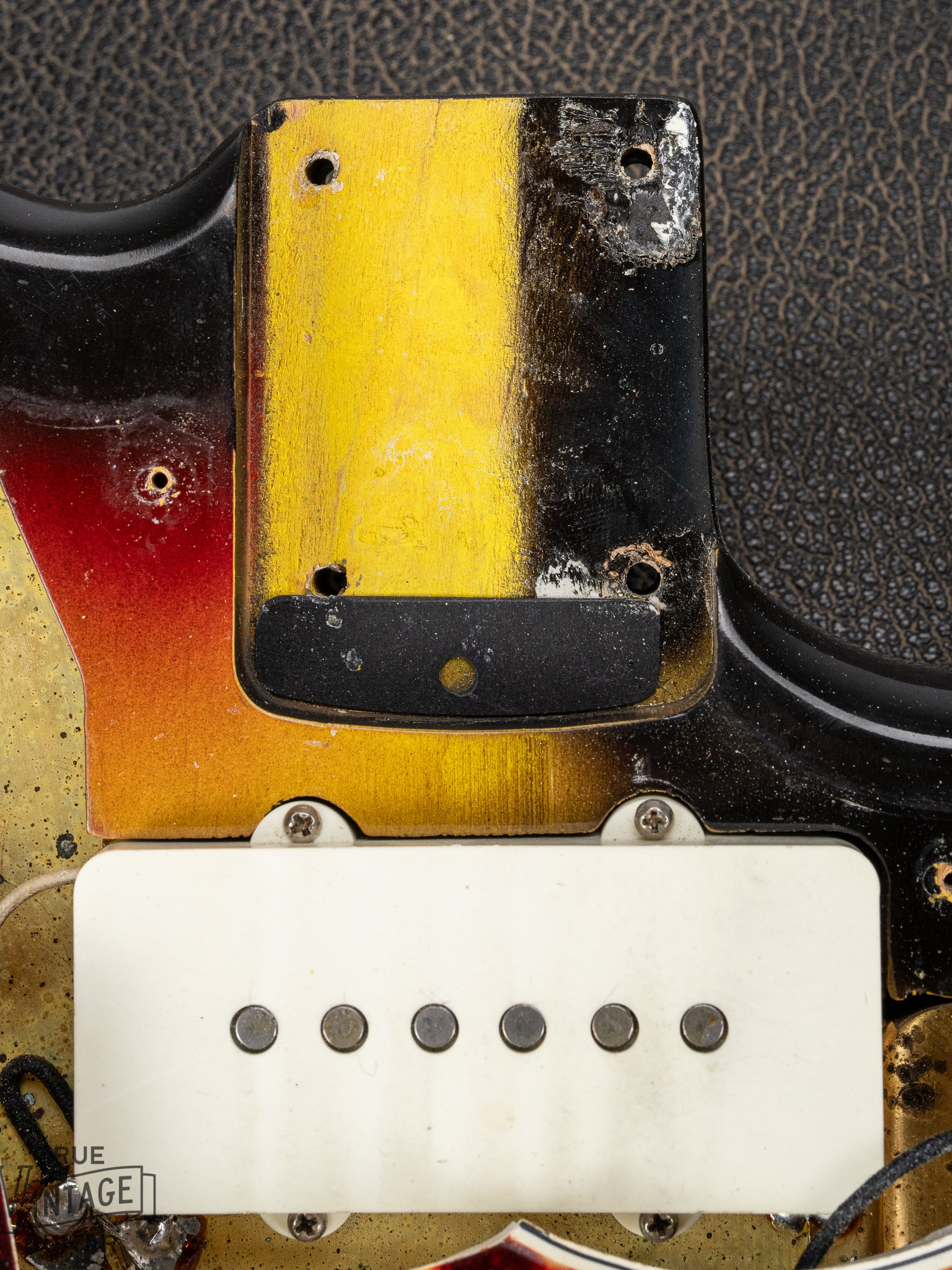 1965 Fender Jazzmaster sunburst guitar neck pocket and screw holes