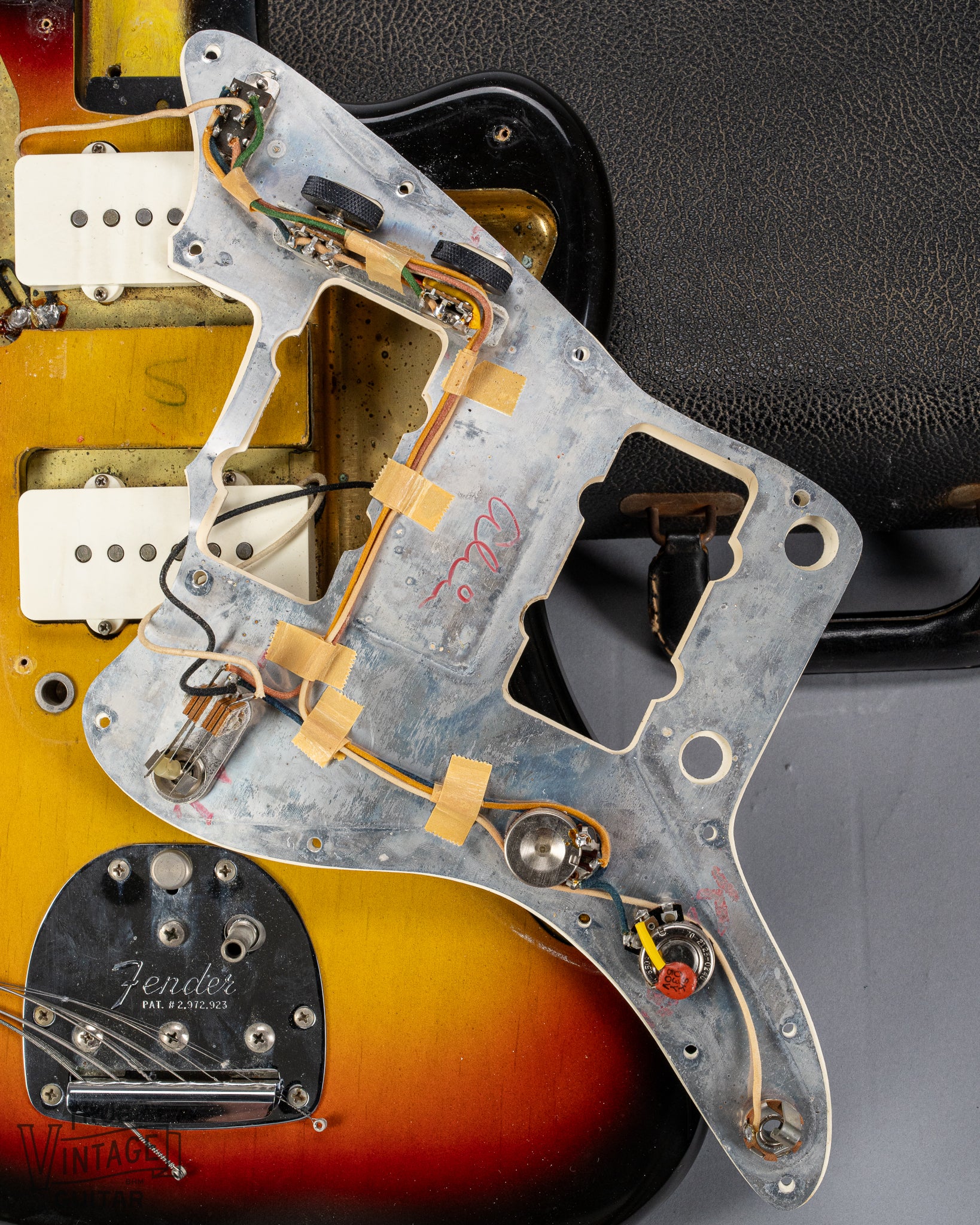 1965 Fender Jazzmaster sunburst guitar pickguard original pots wiring and electronics and soldering