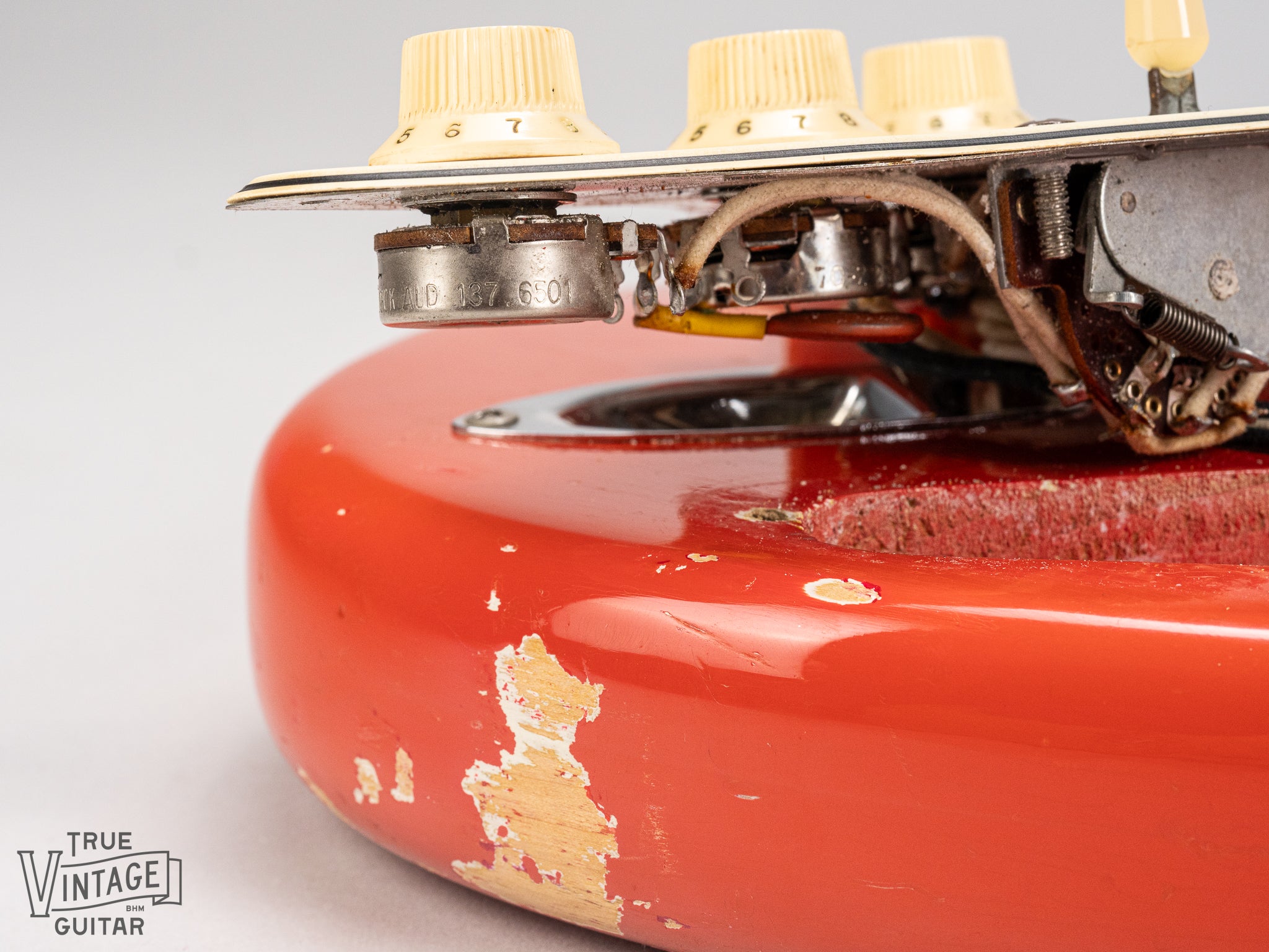 1965 Fender Stratocaster Fiesta Red custom color guitar pot codes
