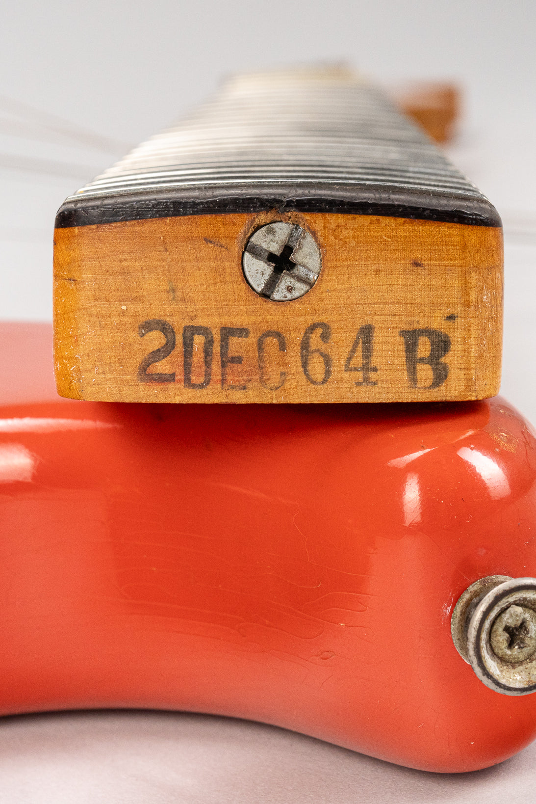 1965 Fender Stratocaster Fiesta Red custom color guitar neck heel date