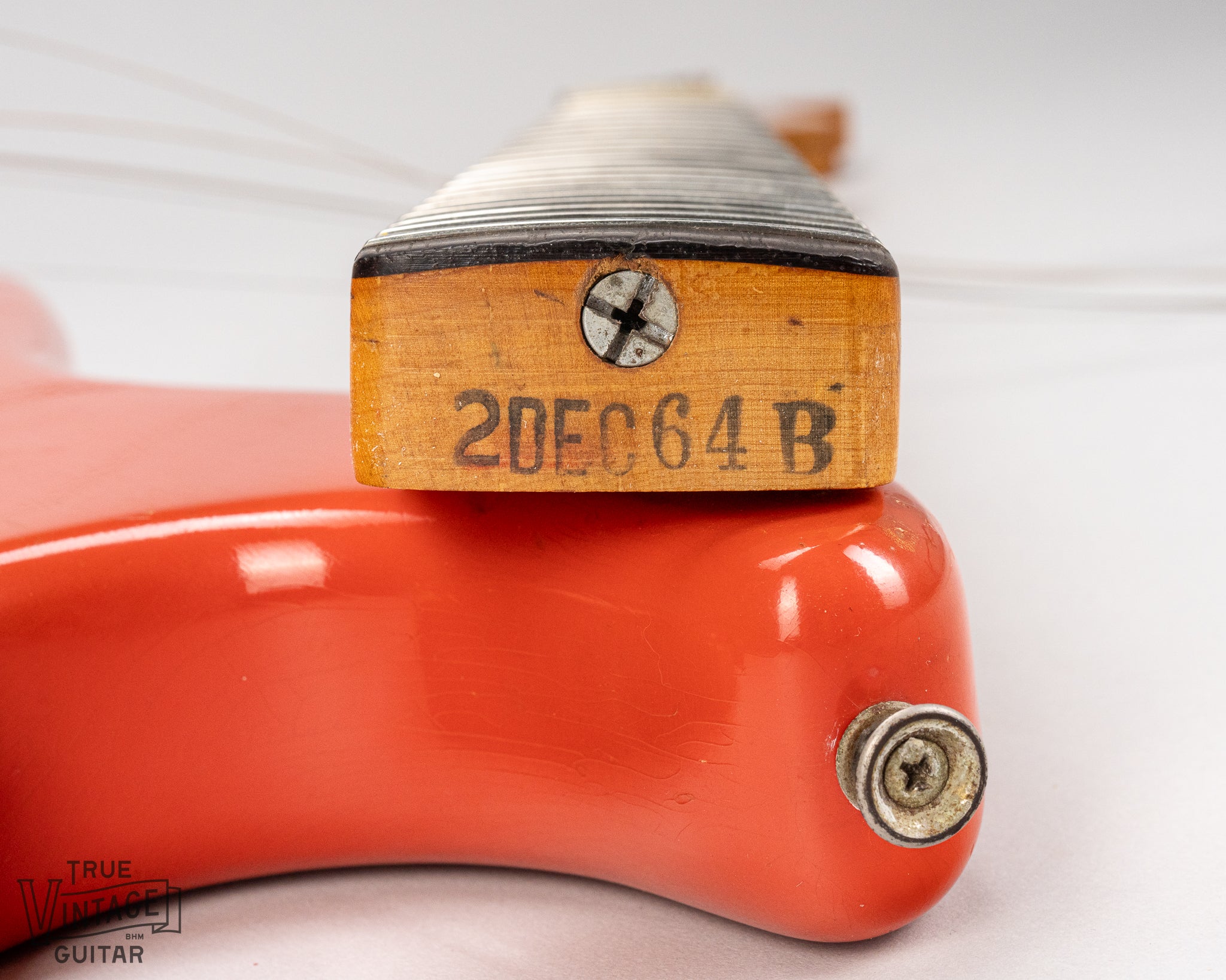 1965 Fender Stratocaster Fiesta Red custom color guitar neck heel date