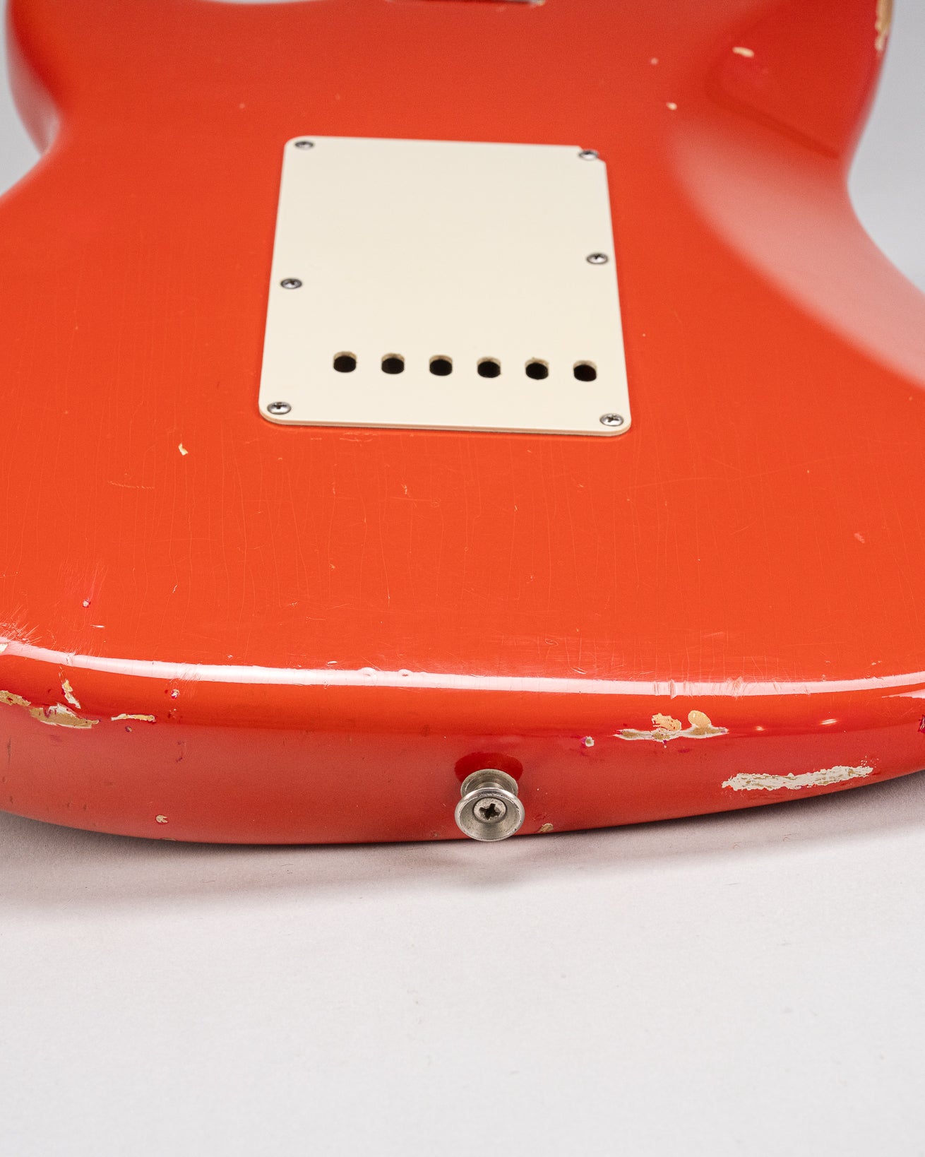 1965 Fender Stratocaster Fiesta Red custom color guitar finish wear