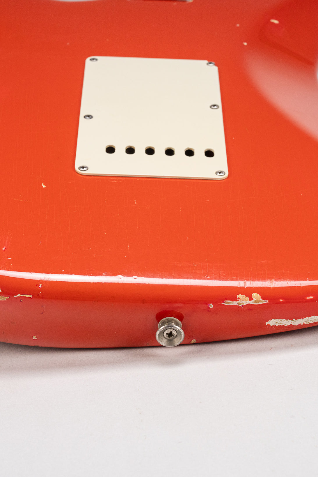1965 Fender Stratocaster Fiesta Red custom color guitar finish wear