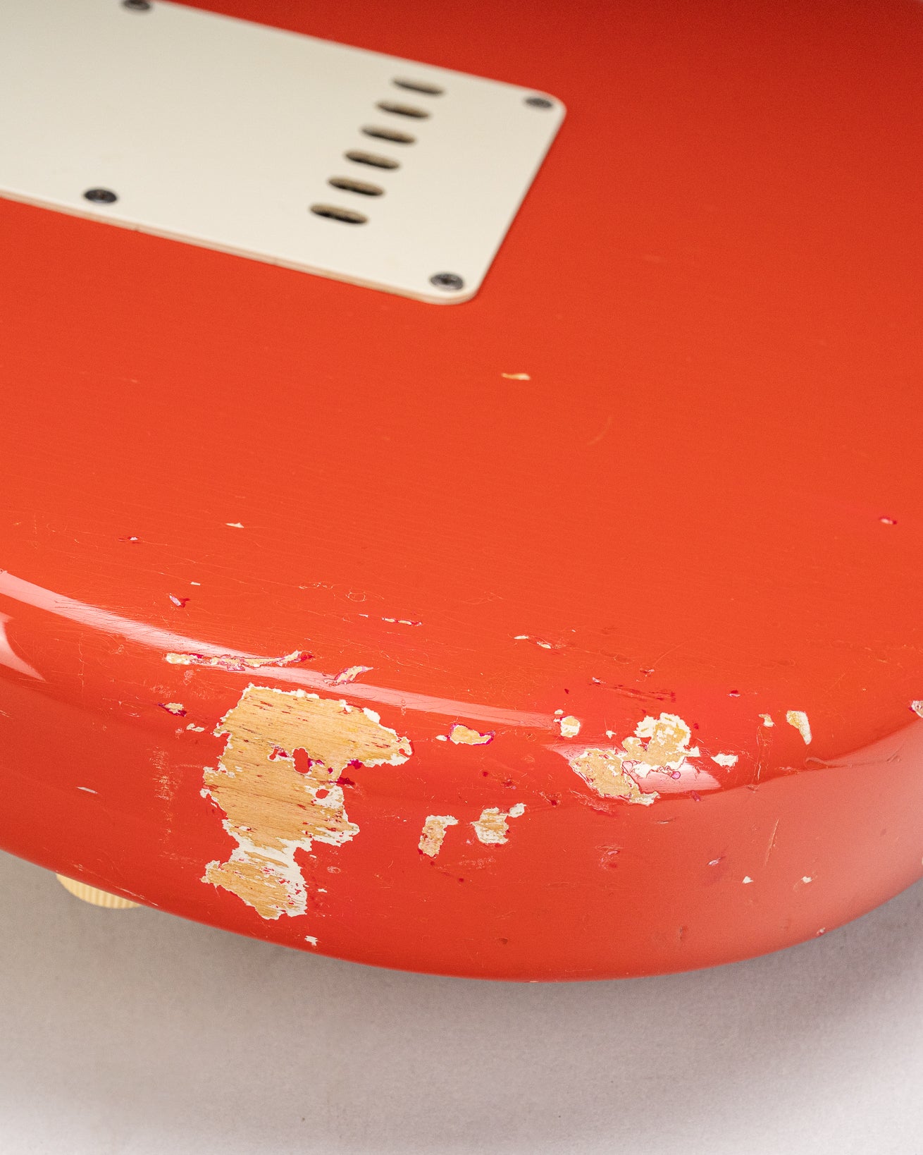 1965 Fender Stratocaster Fiesta Red custom color guitar finish wear