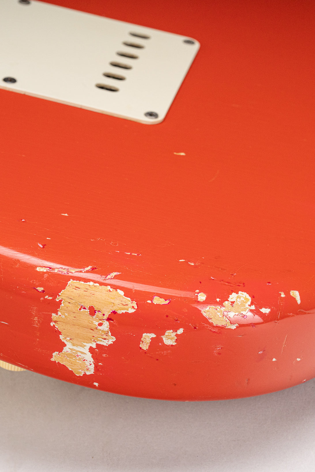 1965 Fender Stratocaster Fiesta Red custom color guitar finish wear