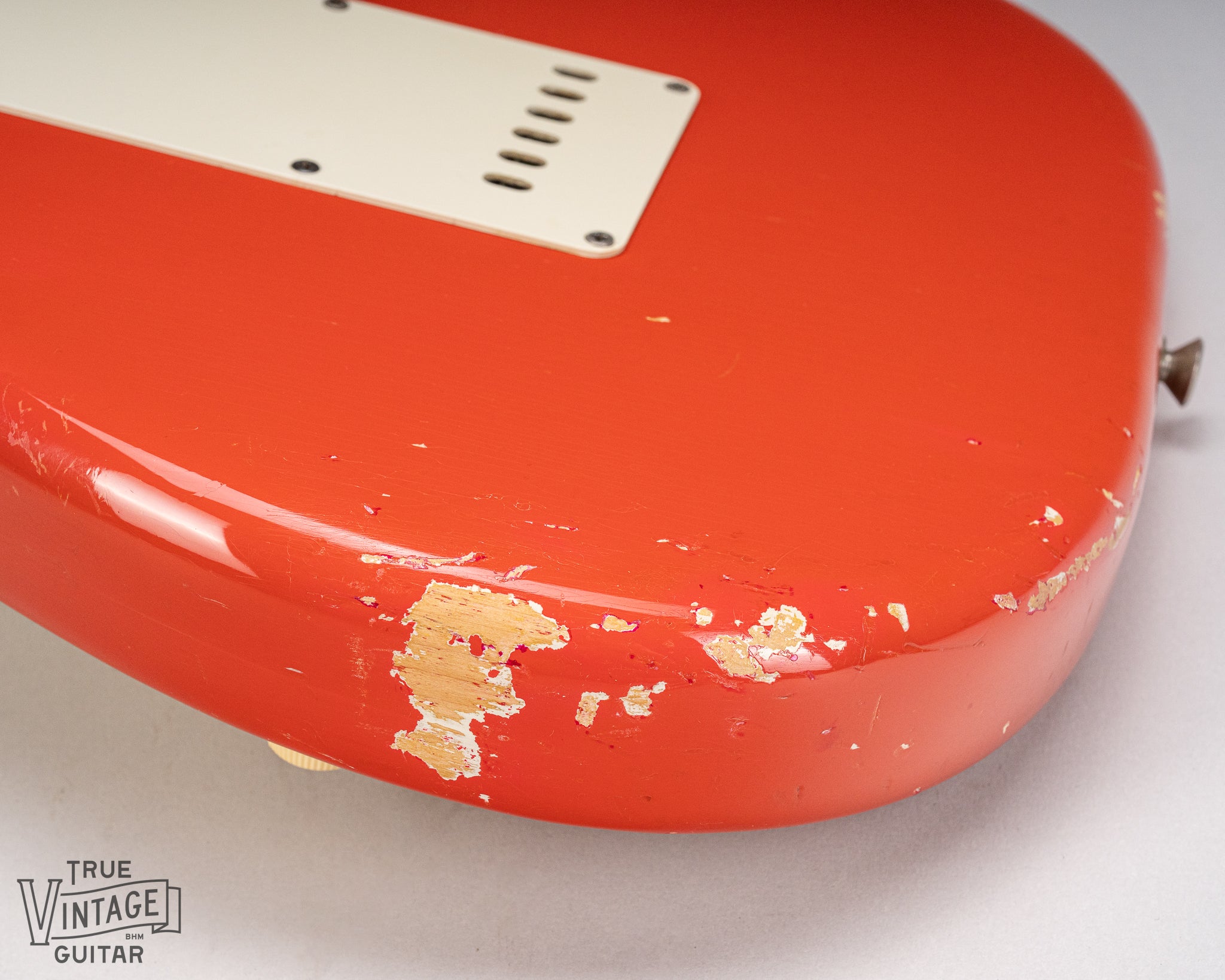 1965 Fender Stratocaster Fiesta Red custom color guitar finish wear